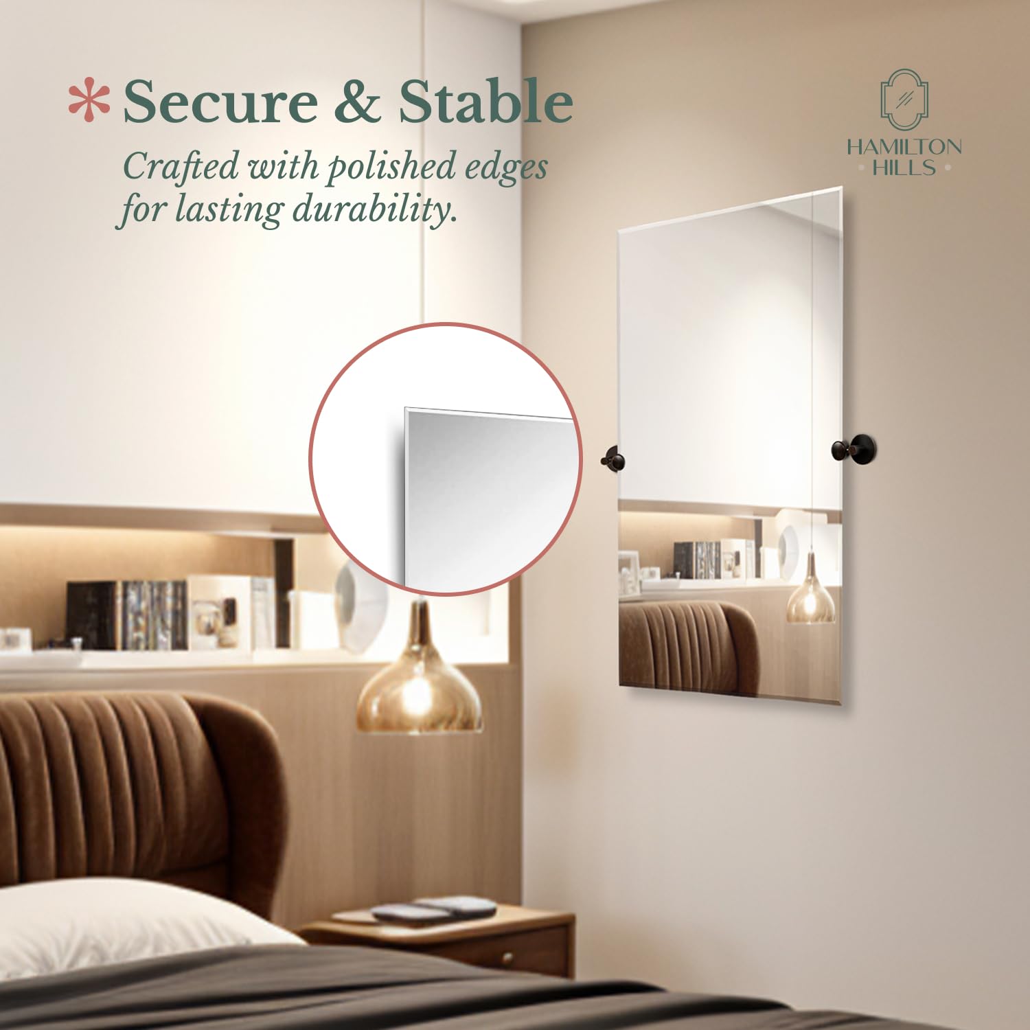 20x30 Inch Frameless Pivot Mirror for Bathroom with Oil Rubbed Bronze Brackets - Rectangular Tilting Wall Mounted Vanity Mirror - Hangs Horizontally & Vertically - Perfect for Farmhouse, Modern & Traditional Bathroom Decor