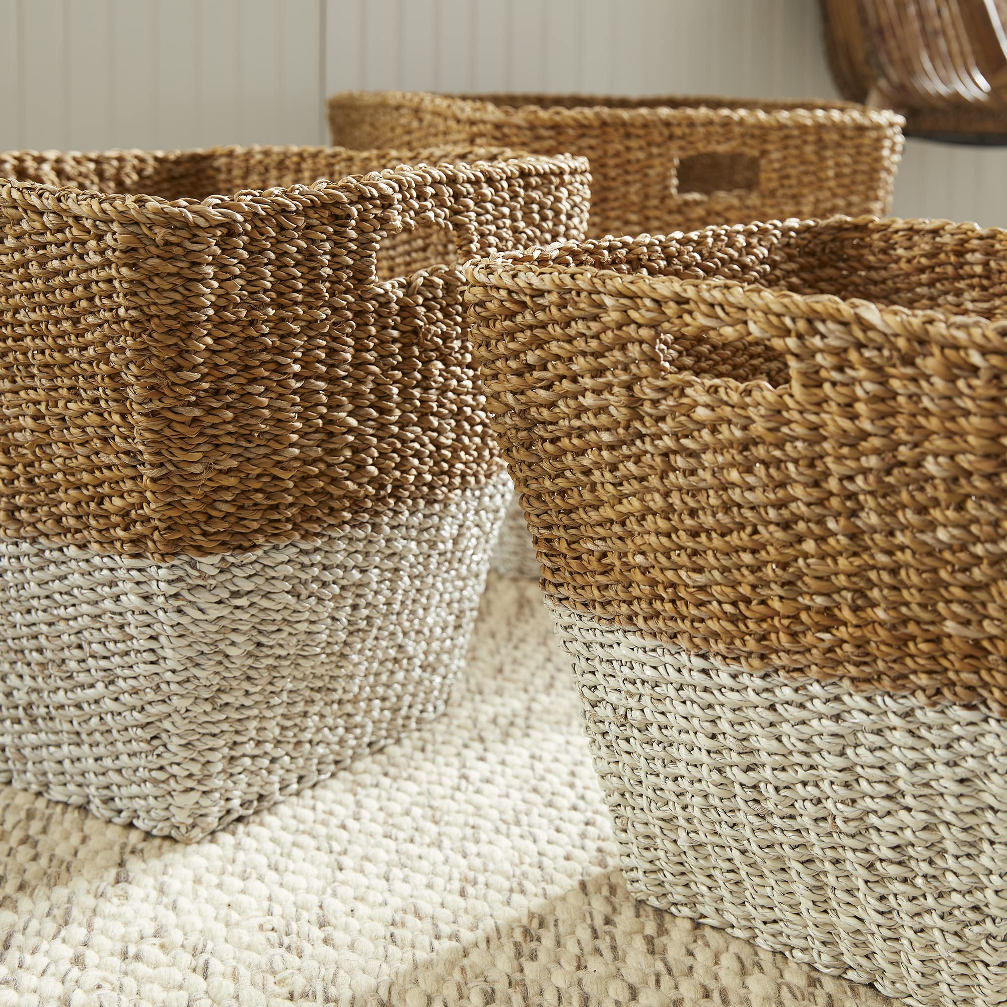 Natural Seagrass Storage Baskets Set of 3 - Home & Office Organization