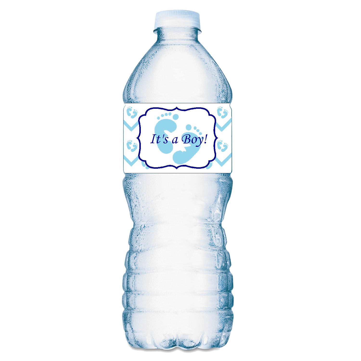 25 Its a Boy Blue Footprints Baby Shower Water Bottle Labels - Waterproof Party Decorations for Baby Showers, Gender Reveals & Newborn Celebrations - Made in USA
