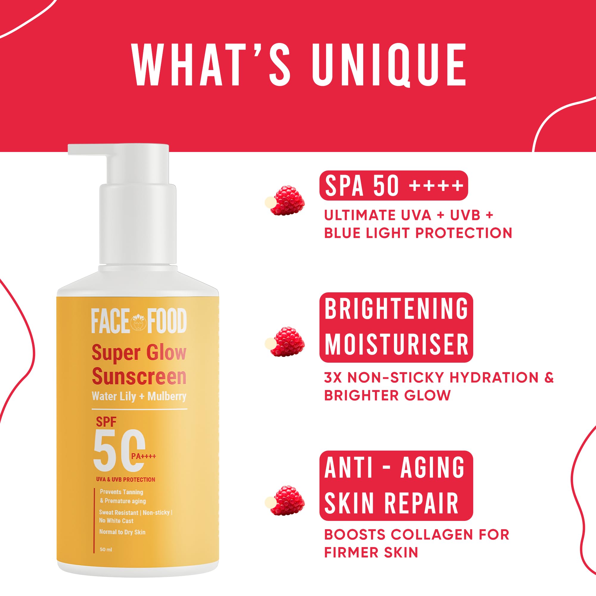 Organic Super Glow Moisturizer with SPF 50 PA++++ | Oil-Free Face Sunscreen for Oily, Normal & Combination Skin | UV & Blue Light Protection | Lightweight, No White Cast | 50g | Perfect for Daily Sun Protection & Anti-Aging Skincare Routine