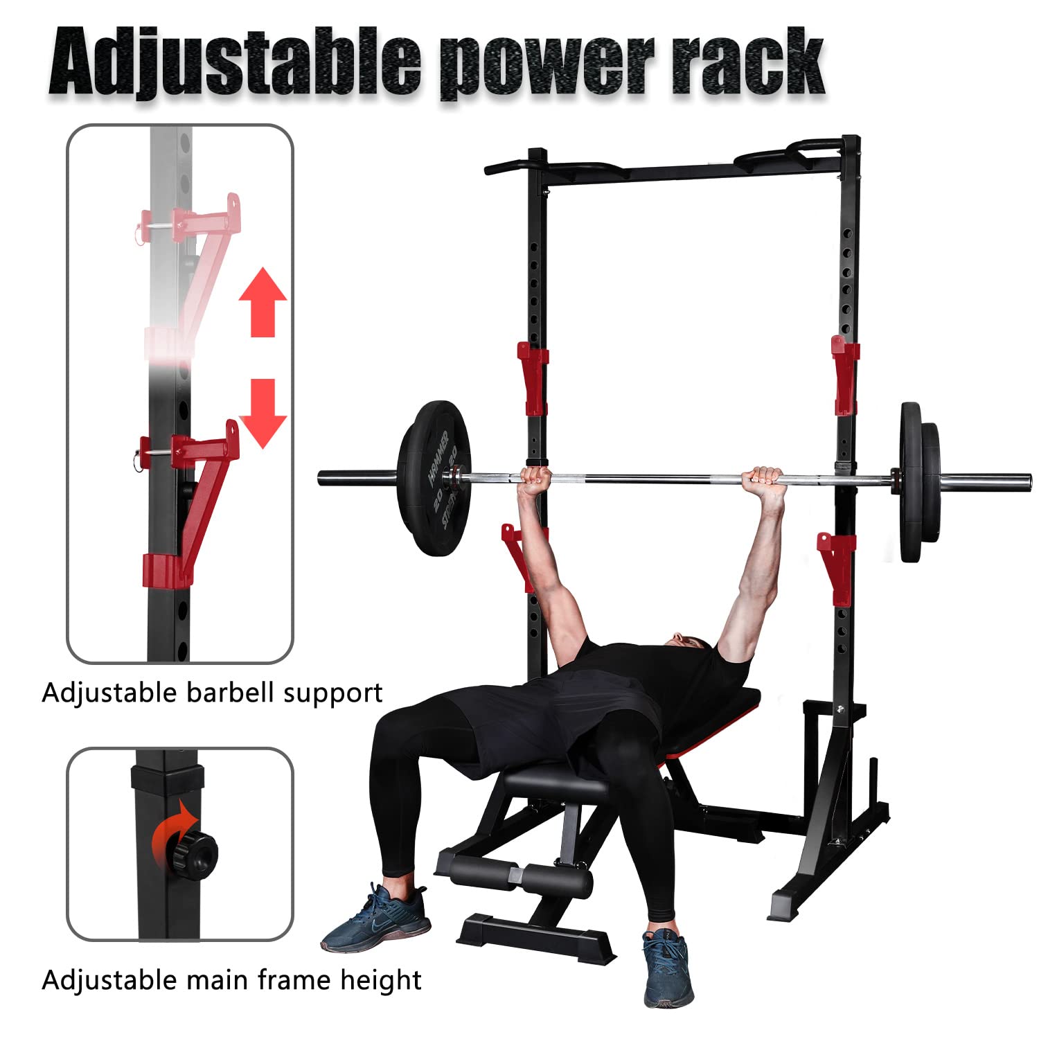 CANPA Heavy Duty Power Rack with Pull-Up Bar - 1000LB Capacity Adjustable Squat Rack for Home Gym - Perfect for Strength Training, Weightlifting & CrossFit Workouts