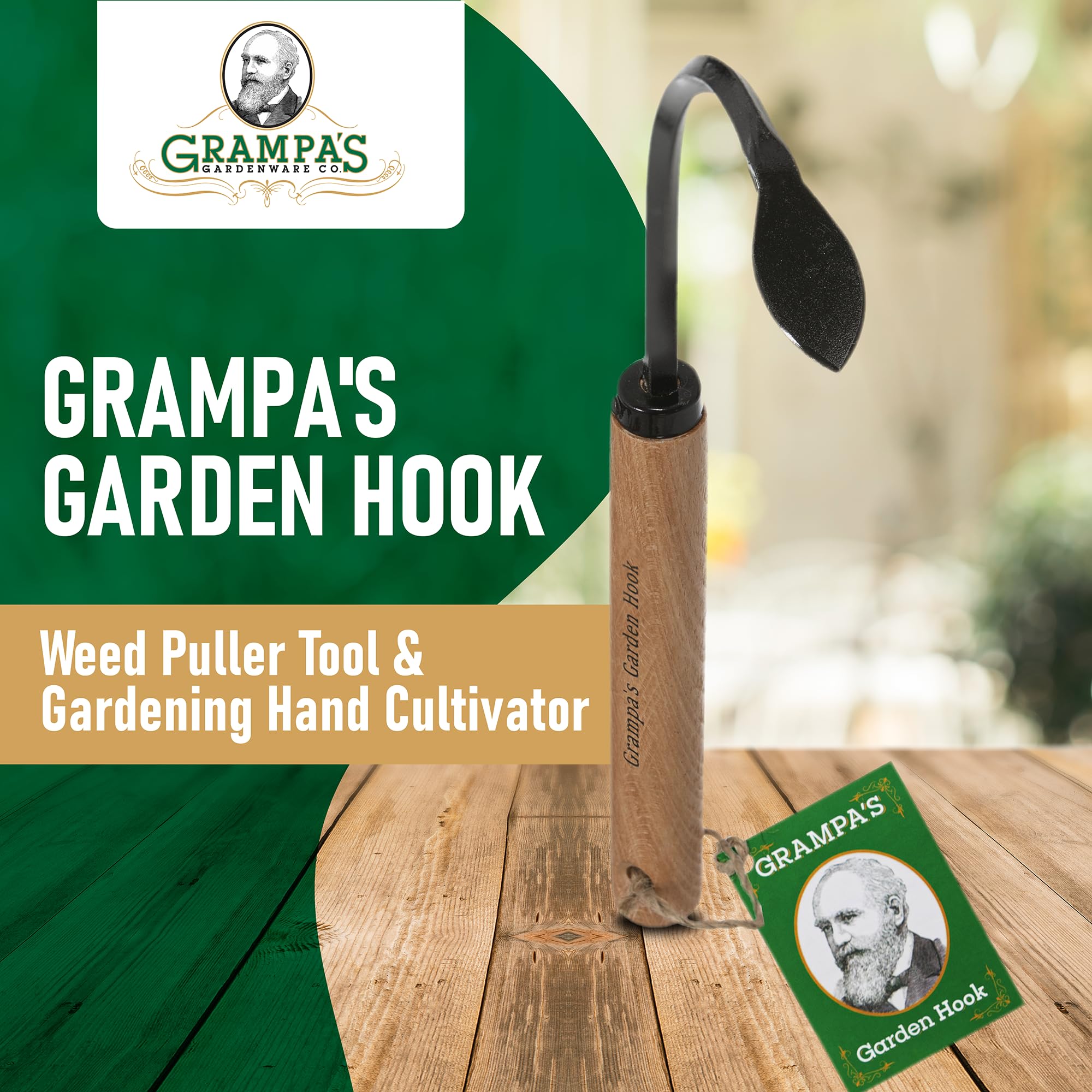 Grampa's Garden Hook - Heavy Duty Weed Puller Tool & Hand Cultivator for Gardening - Multi-Purpose Tool as Cultivator, Hand Tiller, Weeder & Edging Tool - Lightweight Durable Design for Easy Weed Removal & Soil Cultivation - Perfect for Home Gardens, Flower Beds & Lawn Care