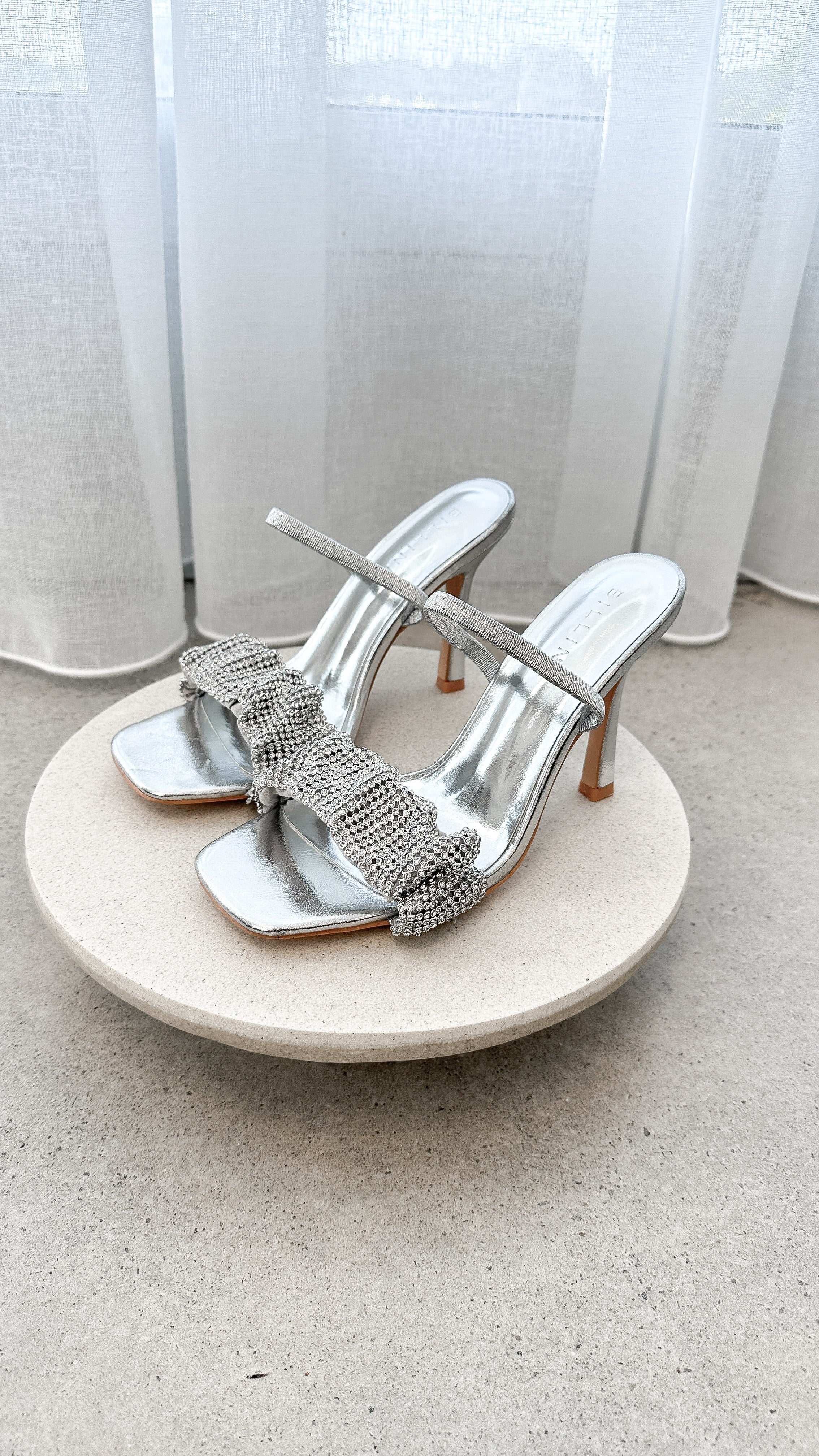 Brandi Silver Metallic Diamante Heels - Elegant Women's High Heel Shoes for Parties, Weddings & Special Occasions