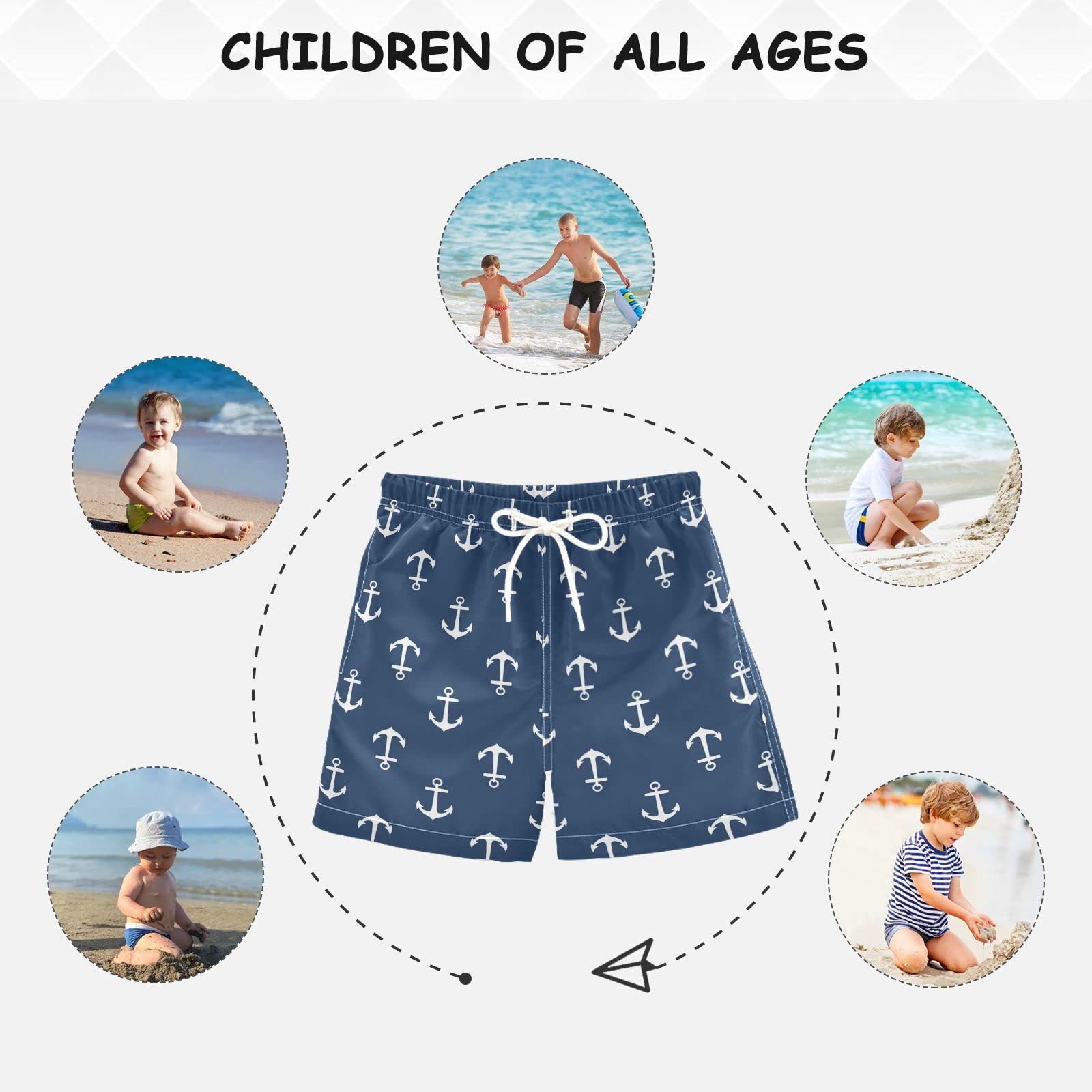 Quick Dry Boys Swim Trunks with Adjustable Waist - Toddler to Teen (2T-16) Blue Bathing Suits for Beach, Pool & Summer Water Activities
