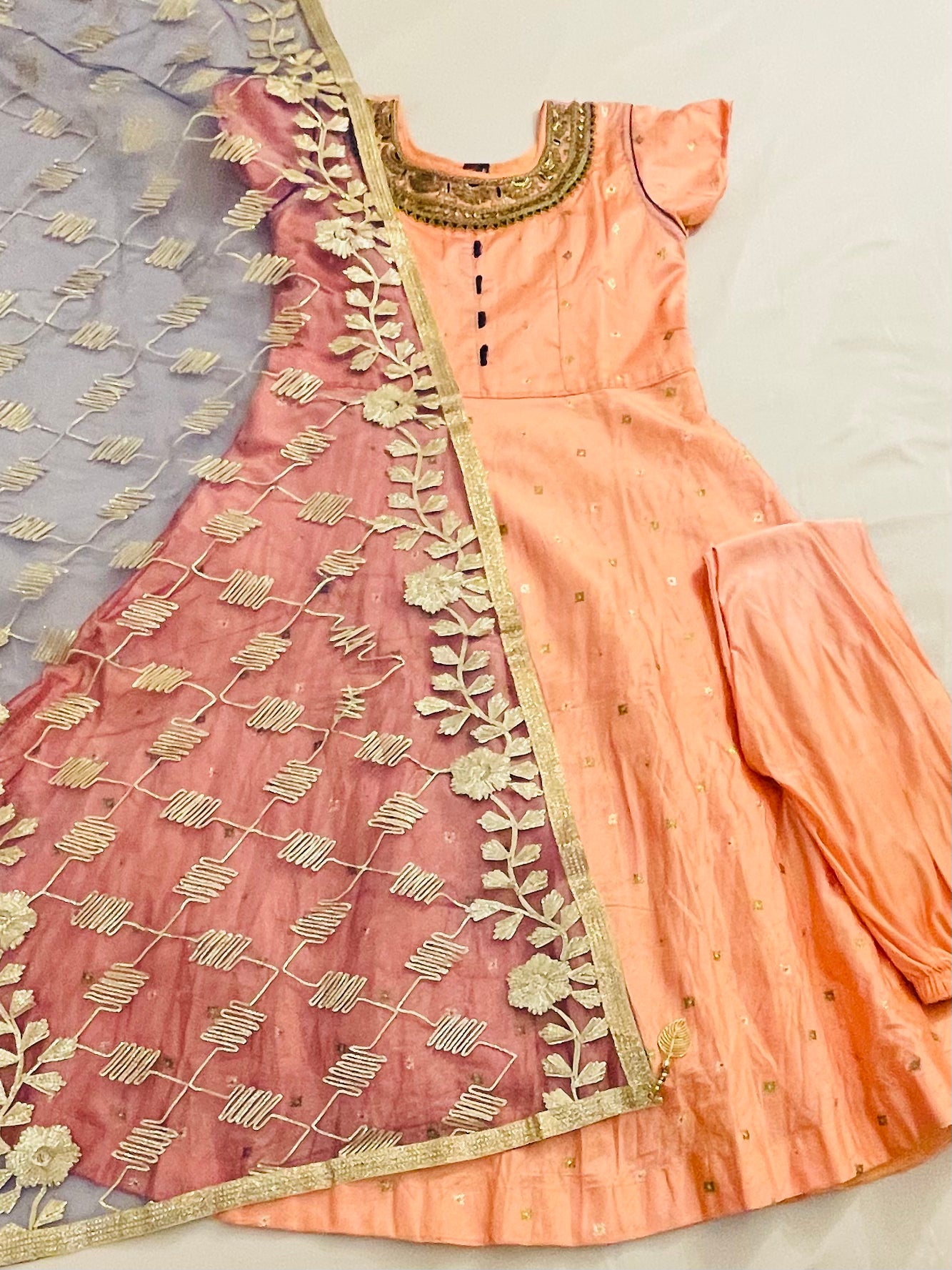 Elegant Peach Color Suit Set with Blue Dupatta & Matching Bottom - Perfect for Weddings, Parties & Festive Occasions