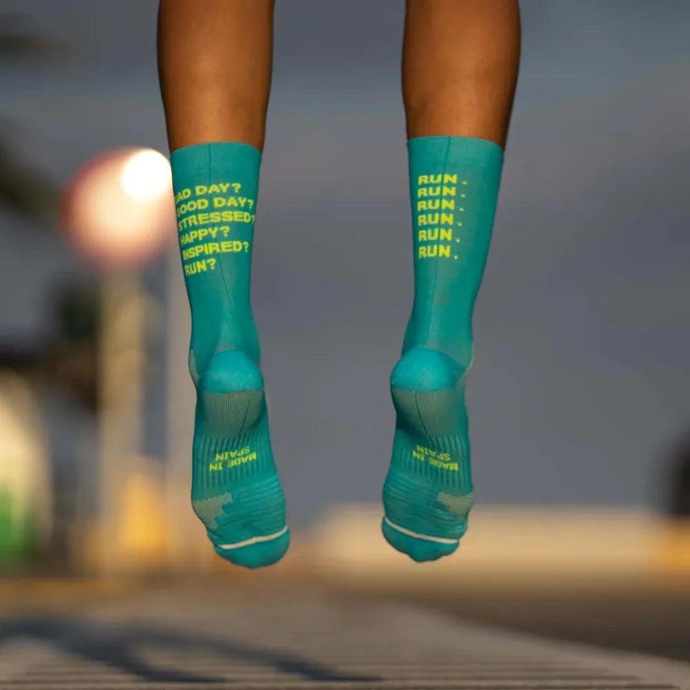 Just Run Green Running Socks by Sporcks - Breathable Cushioned Athletic Socks for Men & Women - Perfect for Jogging, Gym Workouts & Marathon Training