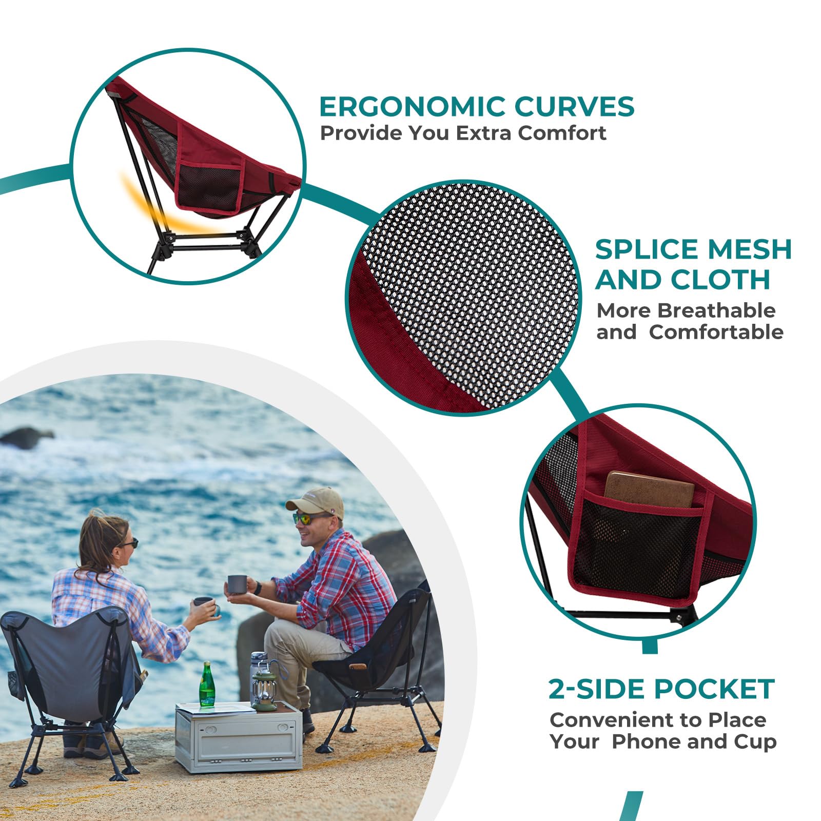 Ultralight Aluminum Folding Camping Chair - Portable Backpacking & Hiking Chair for Adults, Compact Beach Chair with Anti-Sinking Feet - Perfect for Outdoor Adventures, Picnics, Beach Trips & Camping