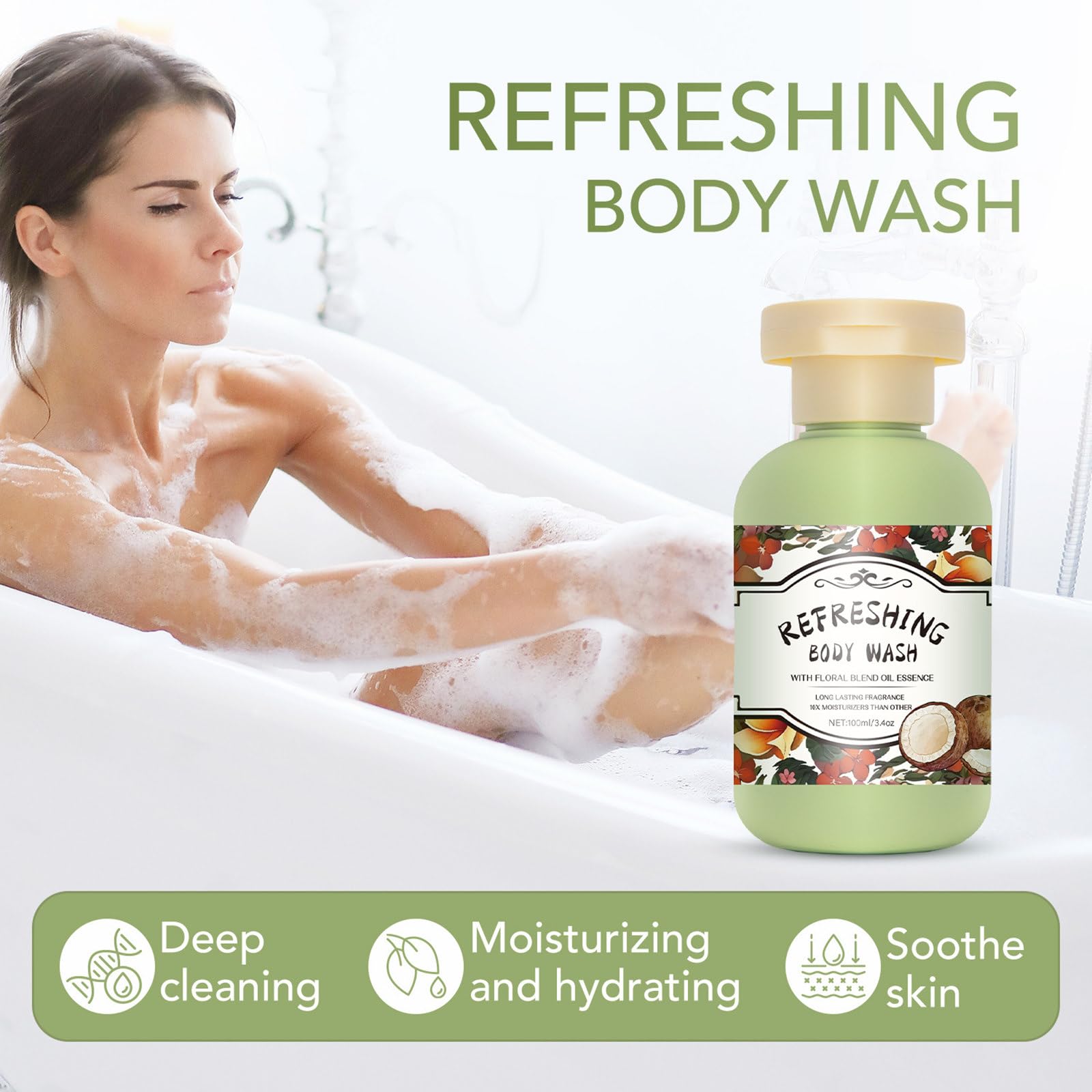 Exfoliating Coconut Body Wash with Fruit Extract & Natural Ingredients - Nourishing, Moisturizing Shower Gel for Dry Skin - 3.5 fl oz | Refreshing Daily Cleanser for Smooth, Soft Skin | Perfect for Spa Days & Post-Workout Shower