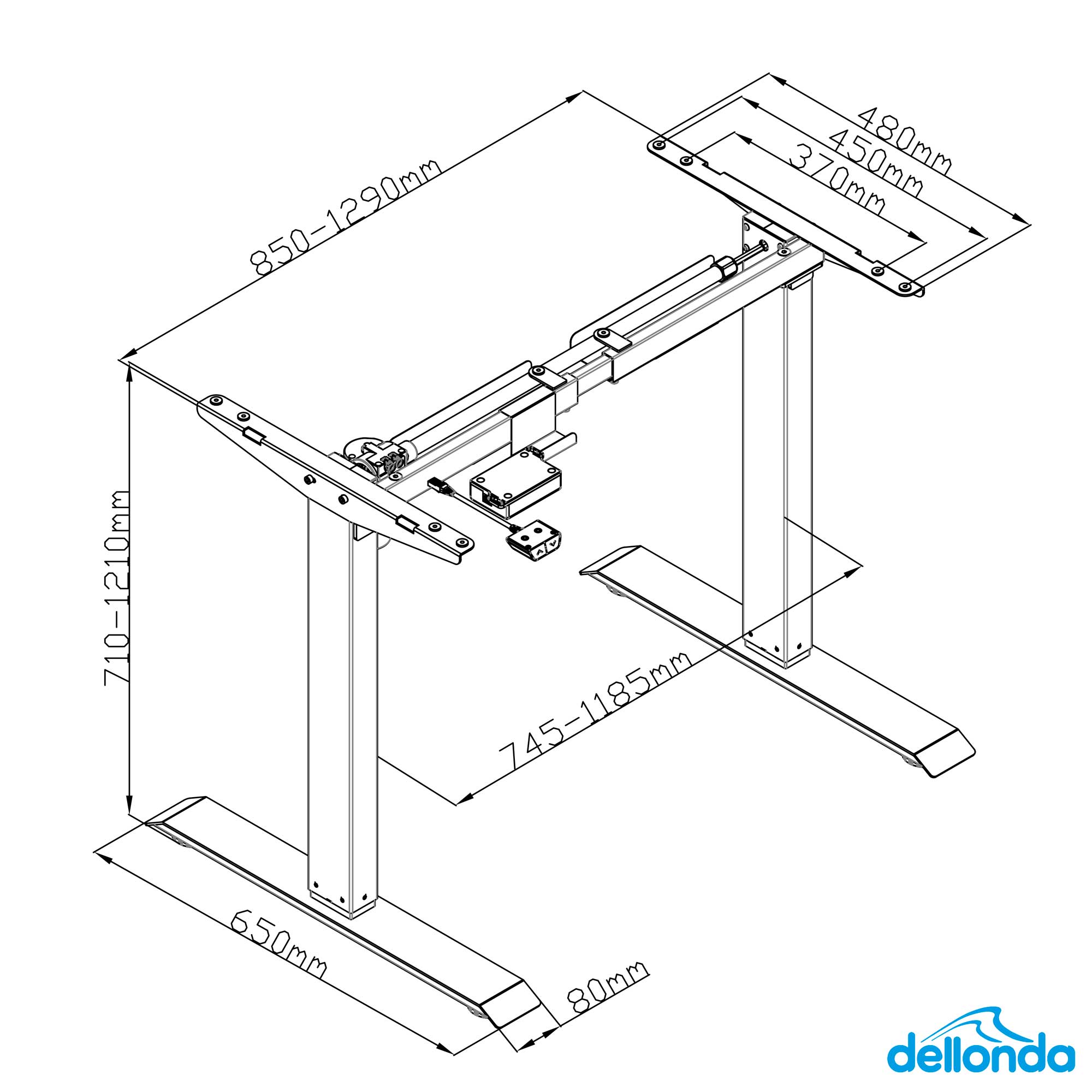Single Motor Adjustable Sit Stand Desk Frame - 70kg Weight Capacity, White (DH64) for Home Office & Workspace Ergonomics