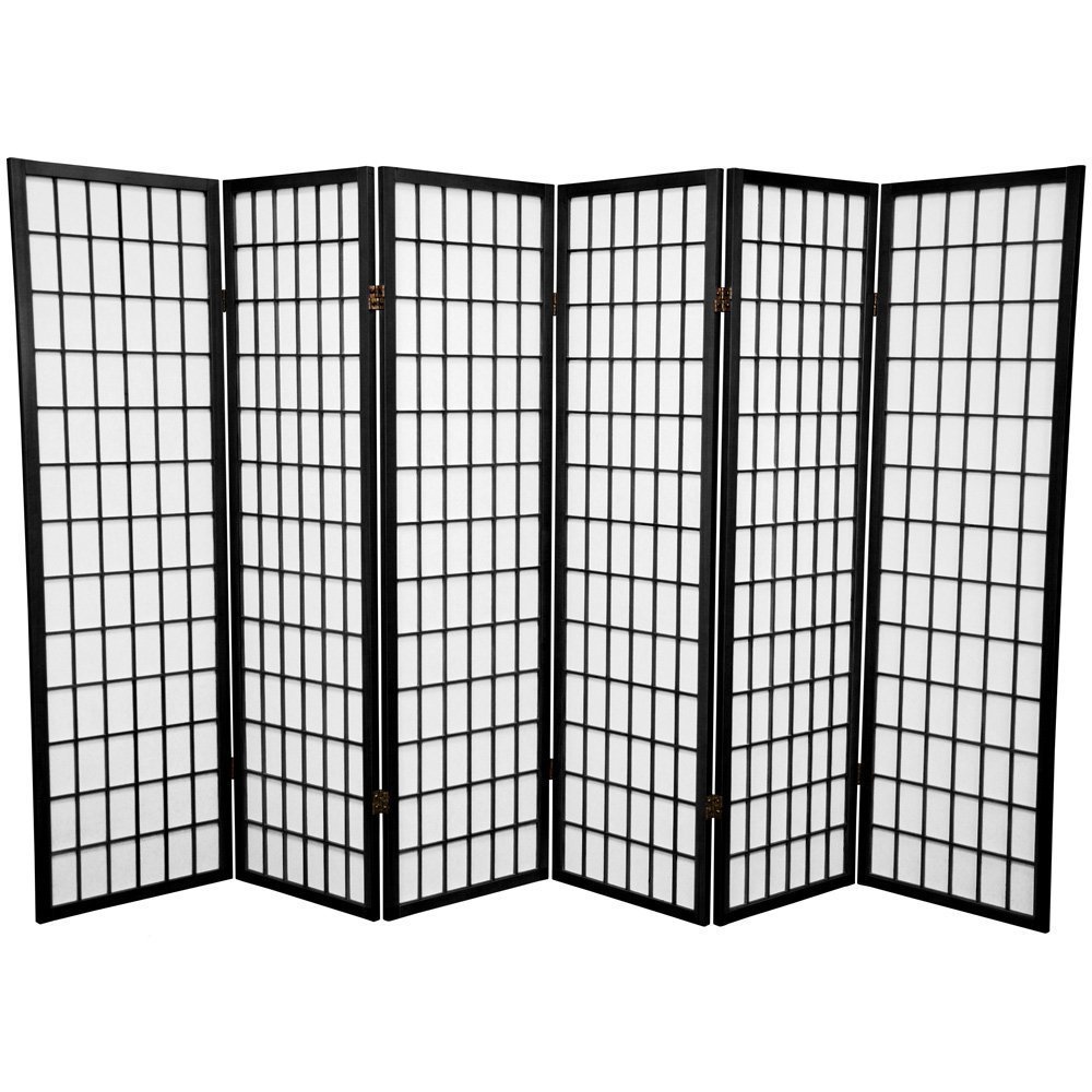 Oriental Style Room Divider Screen - 3, 4, 5, 6, 8, 10 Panel Black Folding Privacy Partition (Black-6) for Living Room, Bedroom & Office Decor