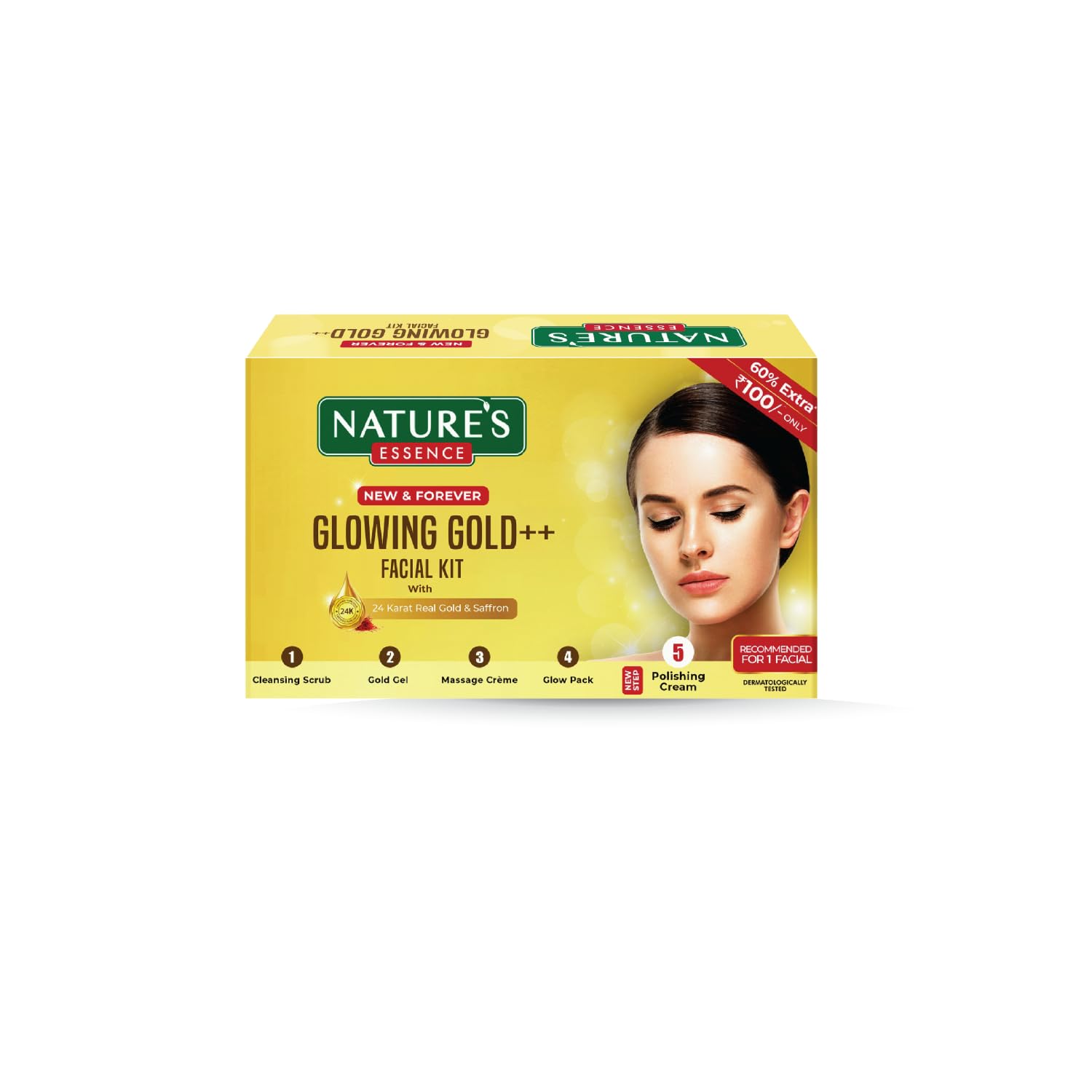 NATURES ESSENCE Glowing Gold Facial Kit - 3-in-1 Gel for Radiant Skin (4 Count, 20G) | Hydrating & Brightening Treatment for Daily Skincare Routine