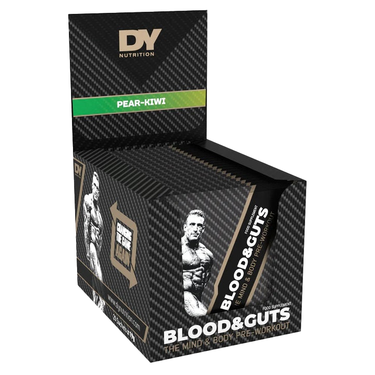 Dorian Yates Blood and Guts Sachets - Pear Kiwi Flavor (20 x 19g Pack) | Energy & Stamina Boosting Supplement for Workouts & Athletes | Pre-Workout & Post-Training Recovery
