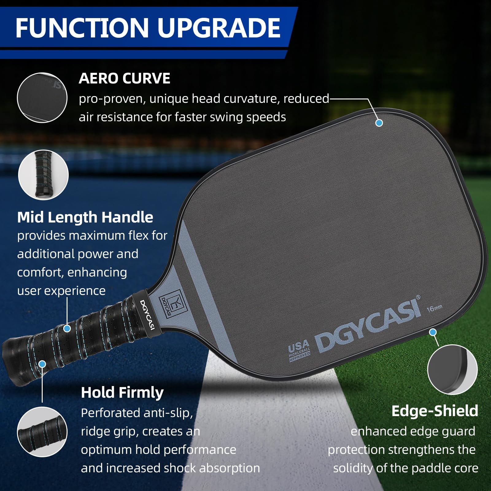 USAPA Approved T700 Carbon Fiber Pickleball Paddles - 16mm Professional Pickle Paddle with Polypropylene Honeycomb Core & Comfort Grip | Lightweight Design for Competitive Play | Includes Protective Cover Case (Black) - Perfect for Tournaments, Outdoor Games & Recreational Play