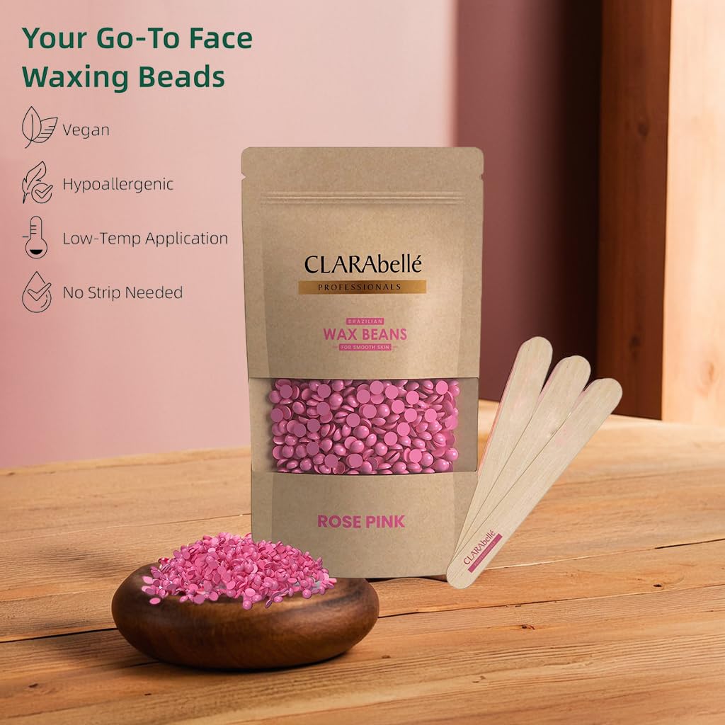 CLARABELLE PROFESSIONALS Unisex Hard Wax Beans for Hair Removal - Rose Pink Stripless Wax, Painless & Gentle for Smooth Skin (50g) | Ideal for Upper Lip, Arms, Legs, Bikini & Full Body Waxing at Home or Salon