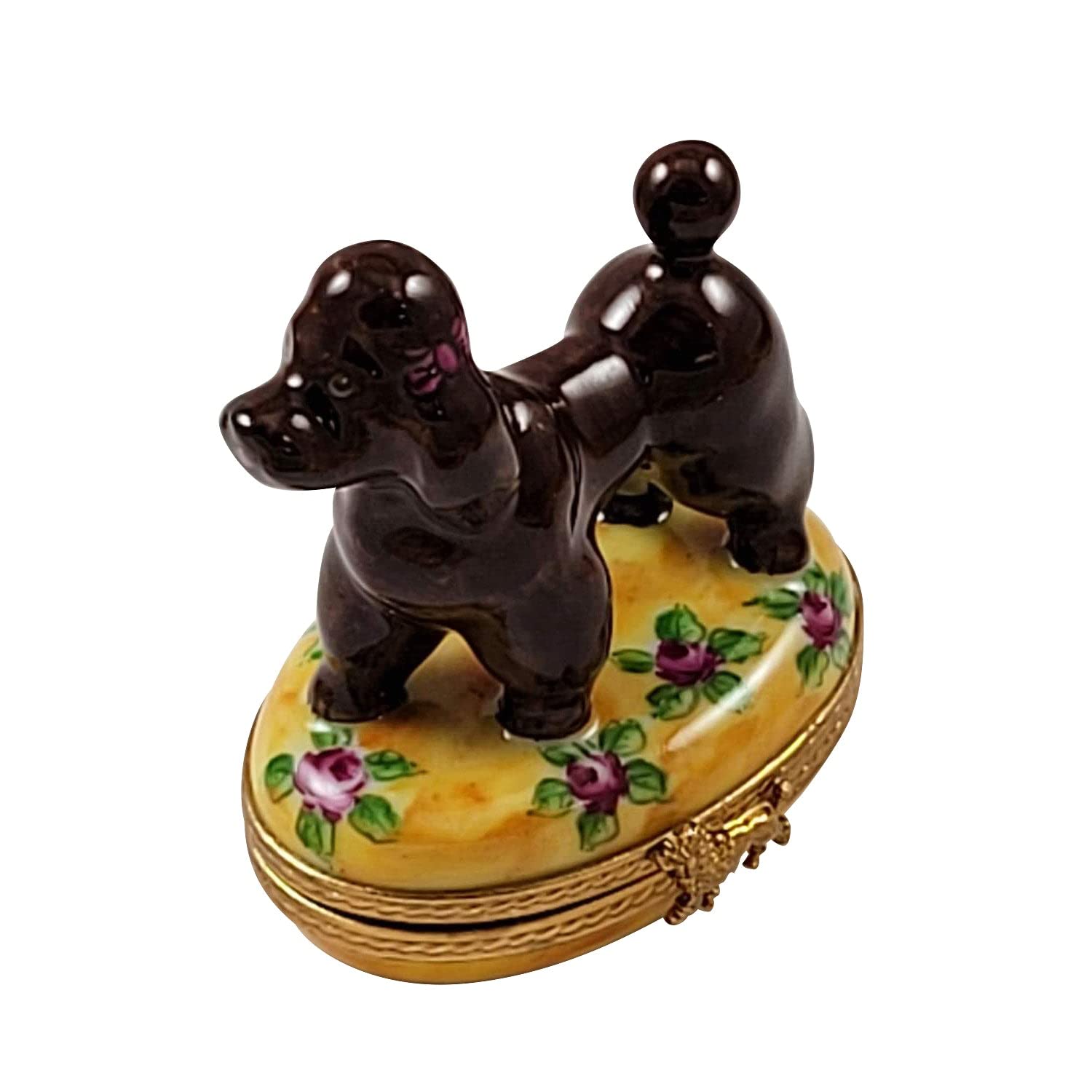 Exquisite Limoges Porcelain Chocolate Poodle Trinket Box - Hand-Painted Collectible Gift for Dog Lovers | Perfect for Jewelry Storage, Home Decor & Special Occasions