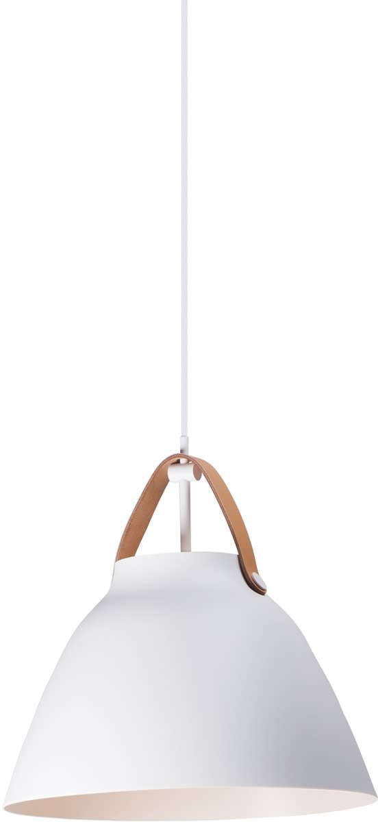 14W Nordic Style 1-Light Pendant Light with Tan Leather and White Finish - Perfect for Kitchen Island, Dining Room, or Entryway Lighting