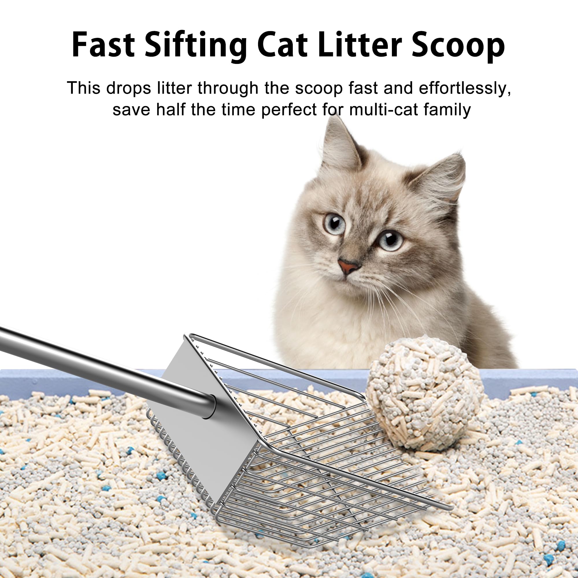 Premium Stainless Steel Cat Litter Scoop - Heavy Duty Deep Shovel Design for Efficient Waste Sifting | Durable & Washable Metal Litter Scooper | Perfect for Multi-Cat Homes & Large Litter Boxes