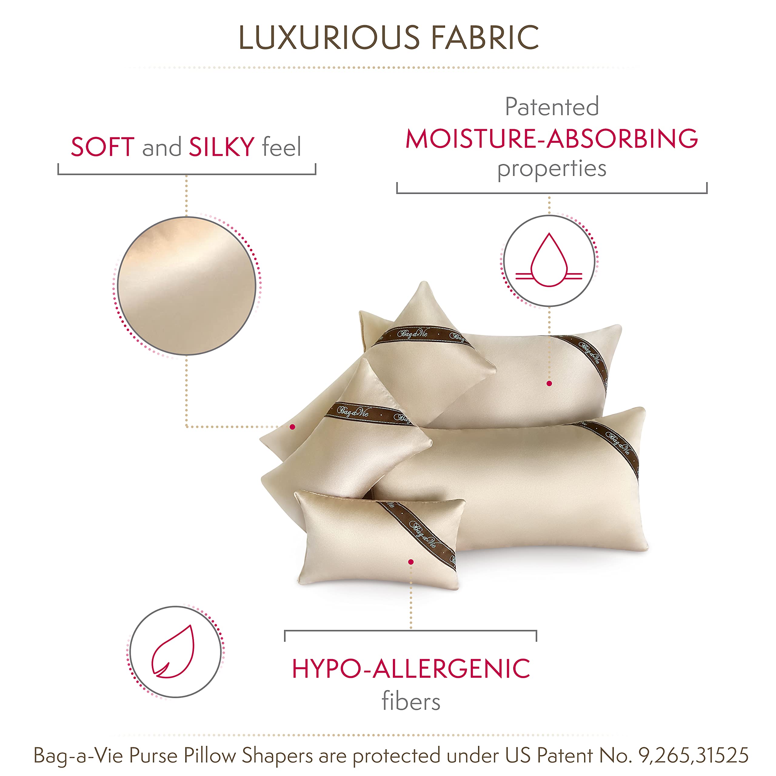 Luxury Purse and Handbag Shapers - Bag-a-Vie Purse Pillow Insert for Shape Protection [5-Pack, Champagne] | Perfect for Designer Bags, Clutches, and Tote Storage