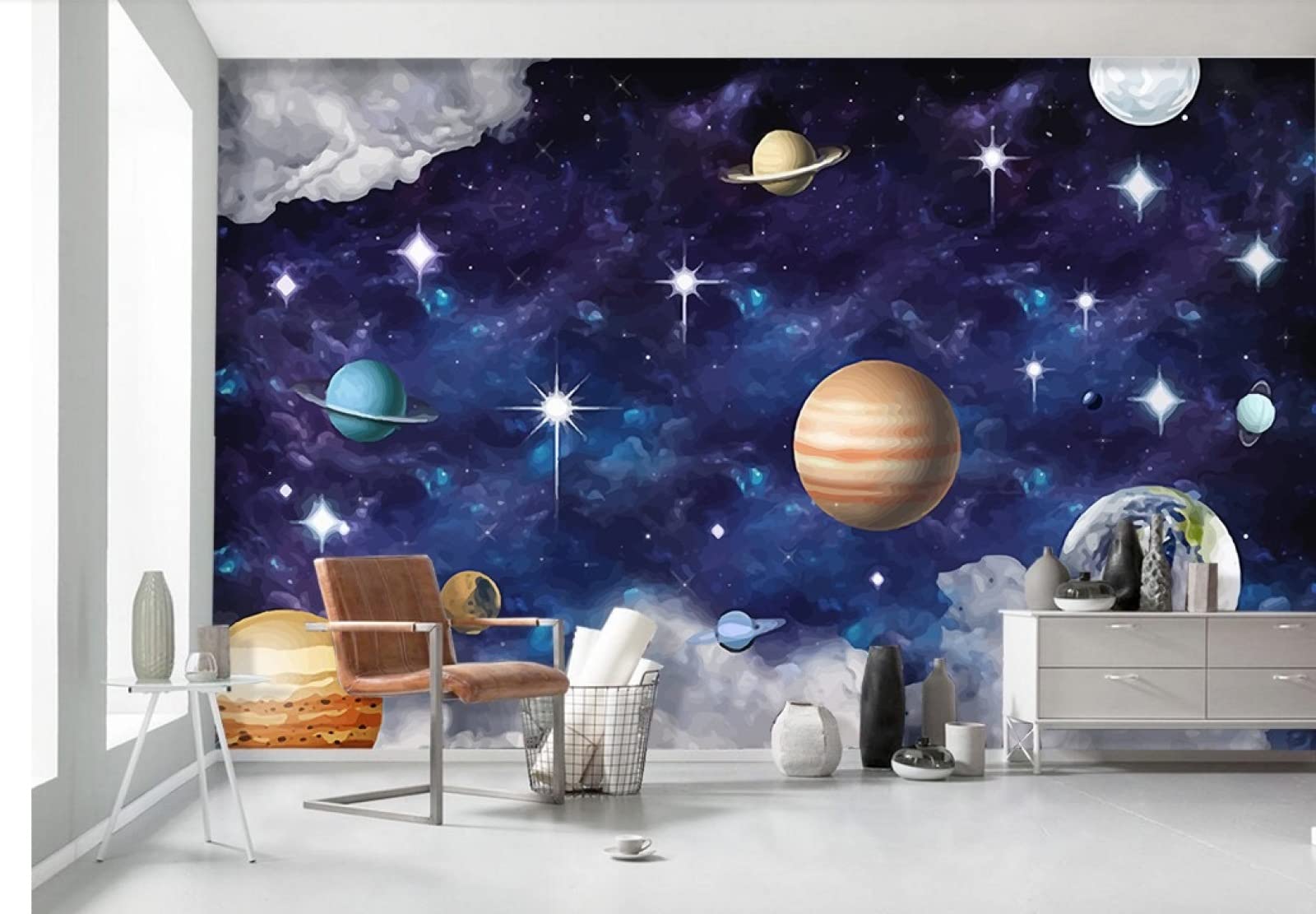 3D Space Galaxy Planets Wall Sticker for Kids Room - Outer Space Themed Nursery Decor - 450x300cm Large Wall Mural - Perfect for Bedroom, Kindergarten & Playroom Decorations