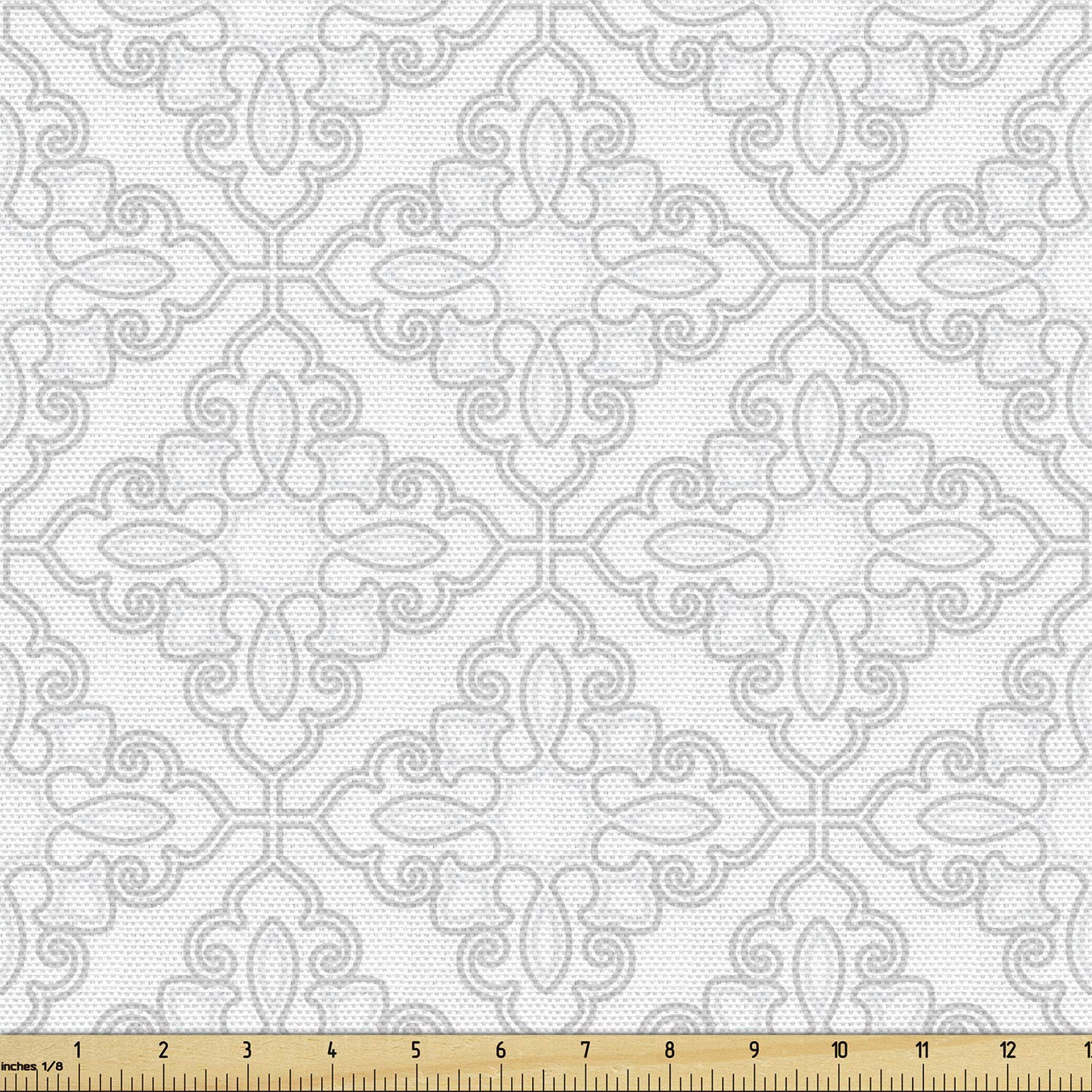 Ambesonne Damask Grey Fabric by The Yard - Abstract Geometric Floral Lattice Vintage Oriental Print - 10 Yards Pale Grey & White Upholstery Fabric for Sofa, Curtains, Pillows & Home Decor