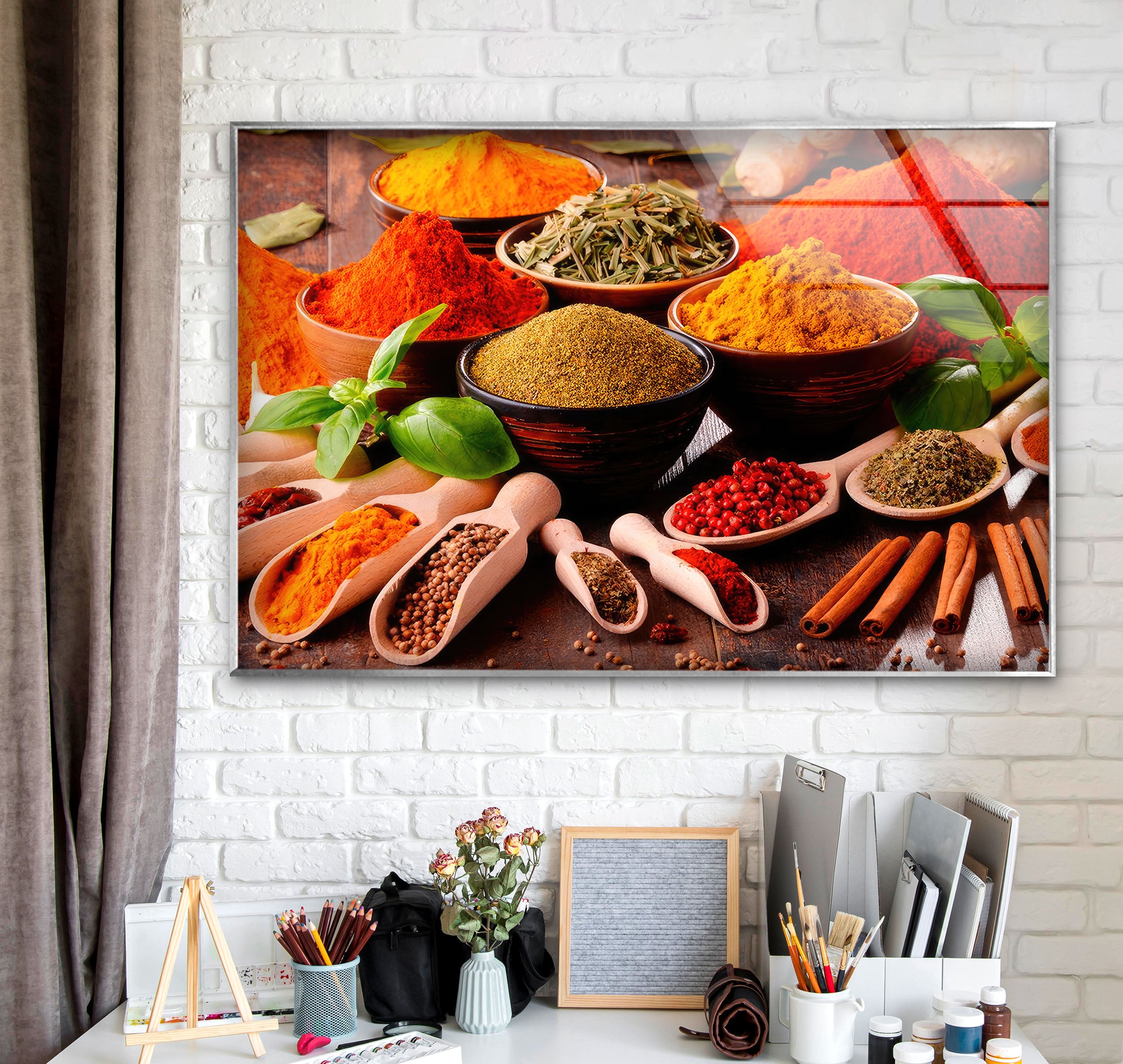 Vibrant Spice Market Glass Wall Art - Exotic Culinary Herb Print Decor for Kitchen, Dining Room & Restaurant Decorations