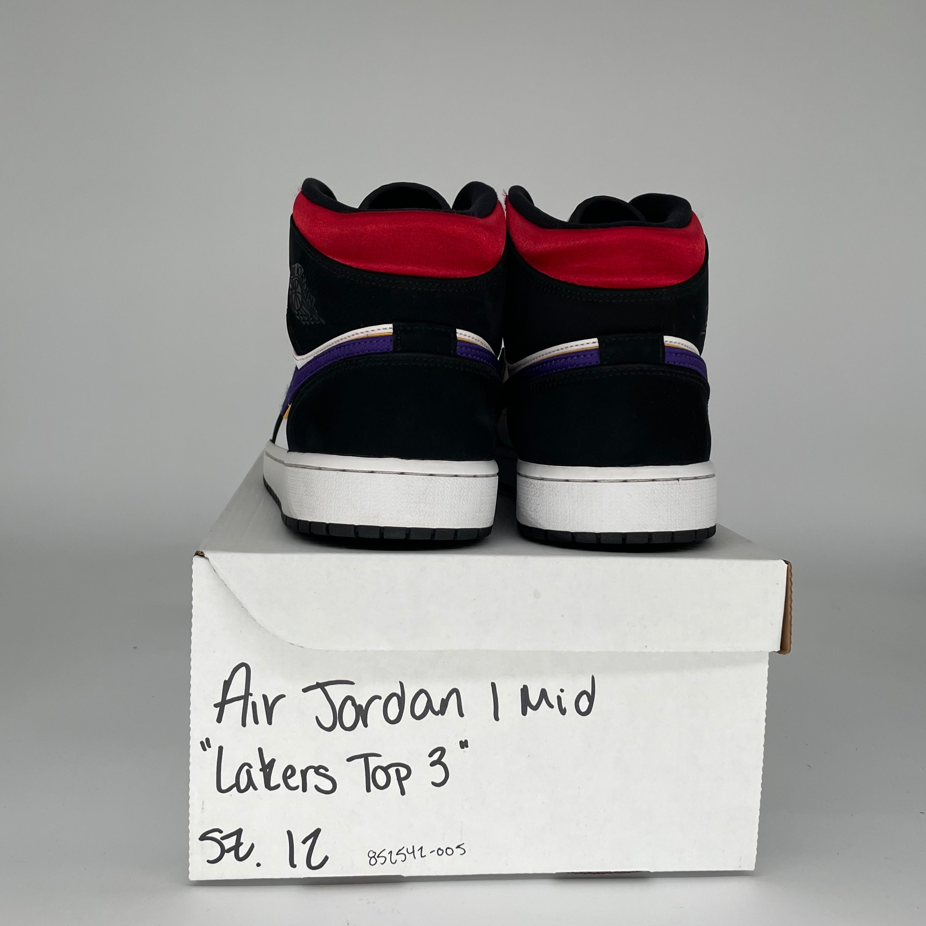 AIR JORDAN 1 MID LAKERS TOP 3 Basketball Shoes - Men's Size 12 (852542-005) - Purple, Gold & Black Colorway - Perfect for Streetwear, Sneaker Collecting & Basketball Games