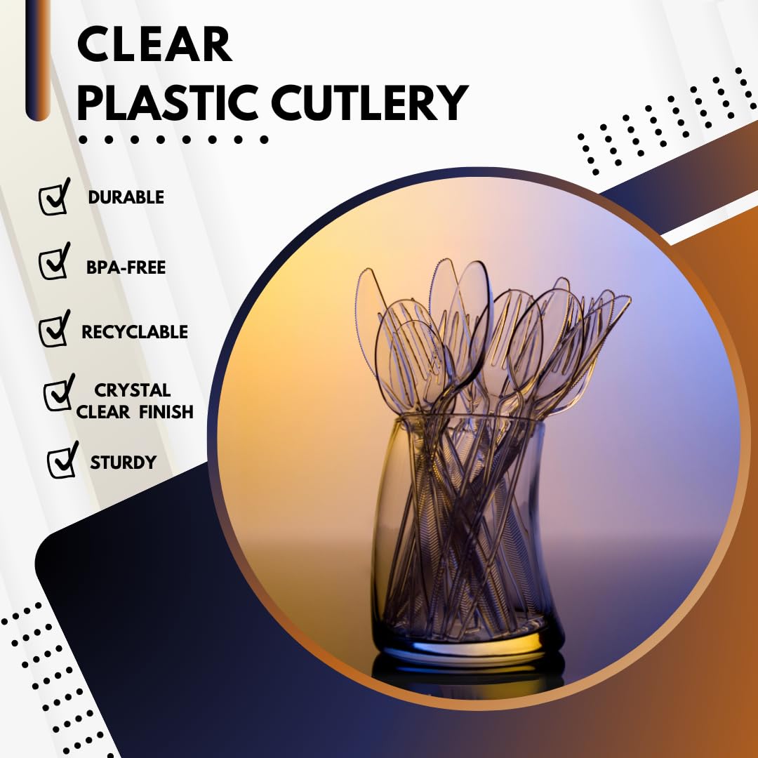 Eco-Friendly Clear Disposable Plastic Forks - 100 Pack | Crystal Clear Heavy Duty Plastic Cutlery for Parties, Events, Catering & Home Use | BPA-Free Bulk Disposable Forks for BBQ, Picnic, Office Lunch & Family Gatherings