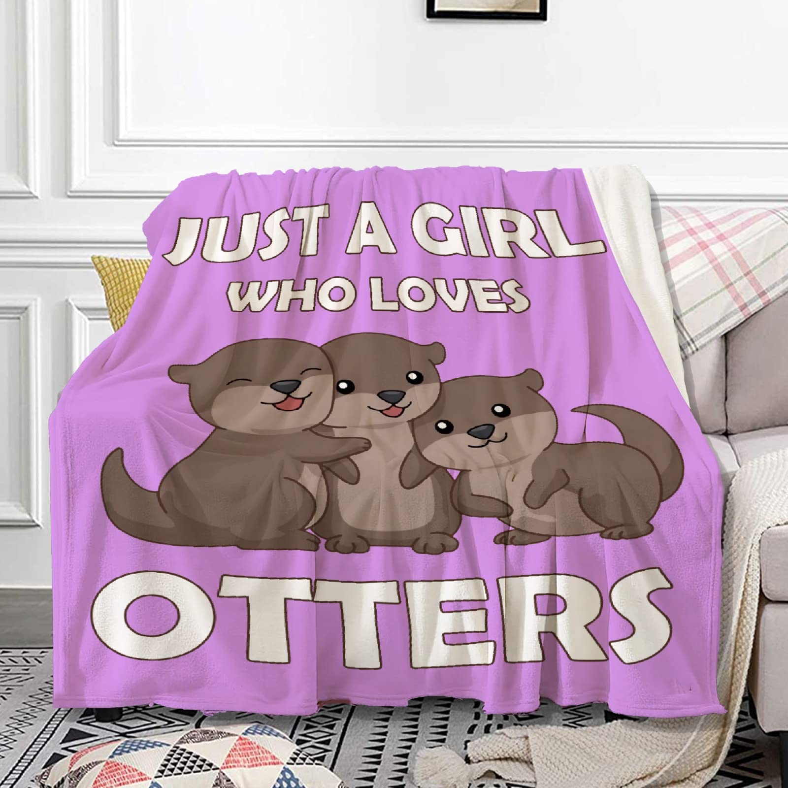 ZOE DAVISON Just a Girl Who Loves Otters Flannel Blanket - Soft Microfiber, Lightweight & Warm, 50x40 Inches (Small) - Perfect for Bed, Sofa, Couch - Cozy All-Season Throw for Home, Office, Camping & Gifts