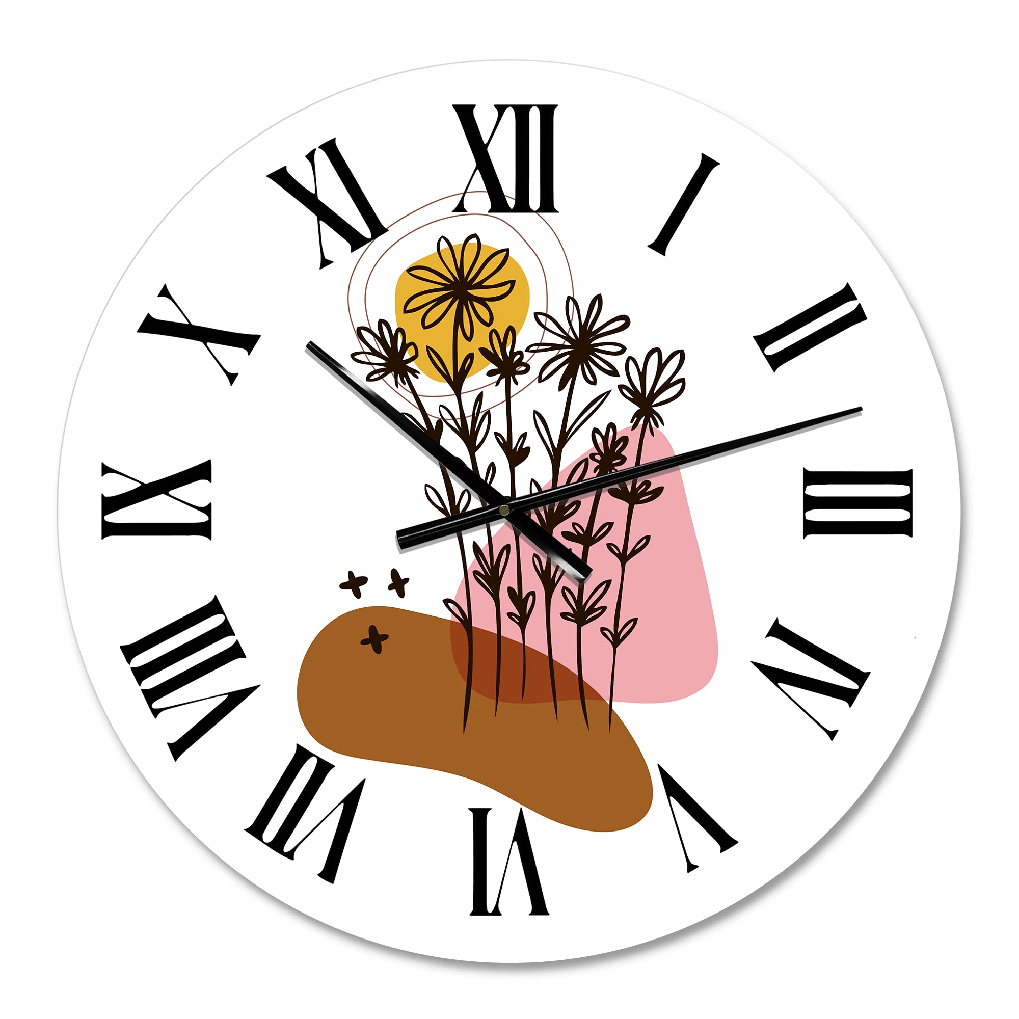 DesignQ Modern Wall Clock - Large Abstract Floral & Botanical Wall Art for Bedroom Decor | Silent Non-Ticking Clock for Living Room, Office, Nursery