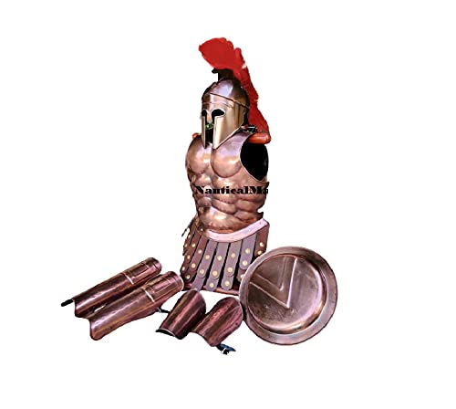 Medieval Muscle Armor Set with Corinthian Helmet, Red Plume, Arm & Leg Guards & Shield - Full Knight Costume for Halloween, Cosplay, LARP & Renaissance Faires | Durable Battle-Ready Warrior Outfit