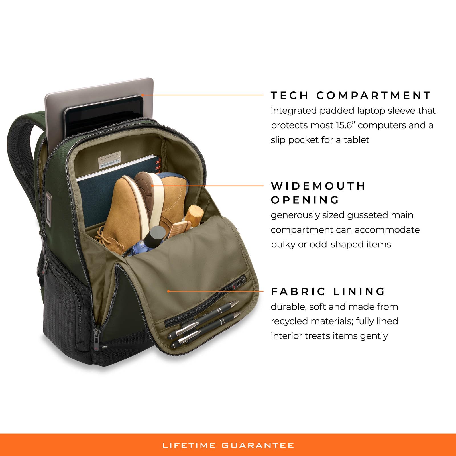 Briggs & Riley HTA Medium Widemouth Backpack - Durable Travel Backpack for Business & Commuting, Water-Resistant Laptop Backpack with Spacious Compartments, Perfect for Work, School & Outdoor Adventures (Forest Green)