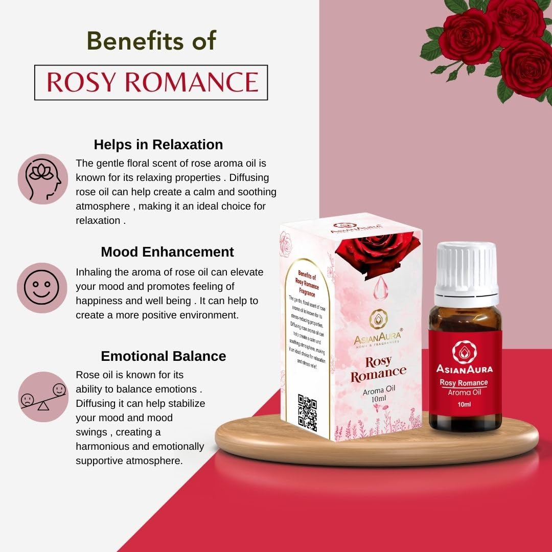 Premium Aromatherapy Essential Oil Set - 6 Pack (10ml Each) with Fresh Lime, Rosy Romance, White Jasmine, English Lavender, Lemon Grass & Fruit Basket Scents | Asian Aura Diffuser Oils for Home Relaxation, Spa, Yoga & Meditation | Natural Fragrance for Stress Relief & Mood Enhancement