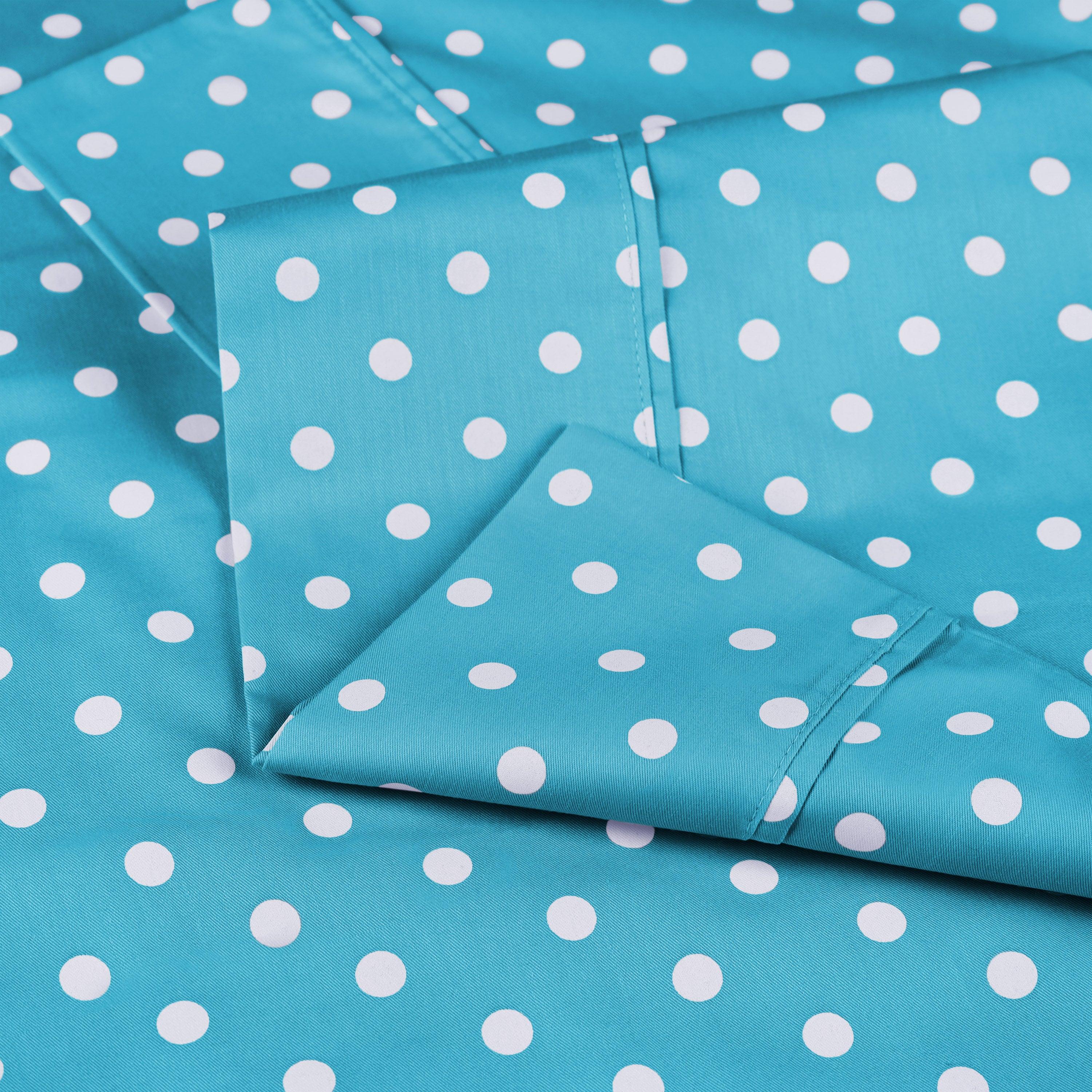 Polka Dot 600 Thread Count Cotton Blend Deep Pocket Sheet Set - Queen Size Bed Sheets for Comfortable Sleep - Perfect for Master Bedroom, Guest Room & Dorm