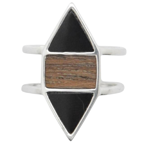 Barse Wood and Onyx Silver Ring for Men - Handmade Natural Stone Jewelry - Perfect for Wedding, Anniversary & Everyday Wear