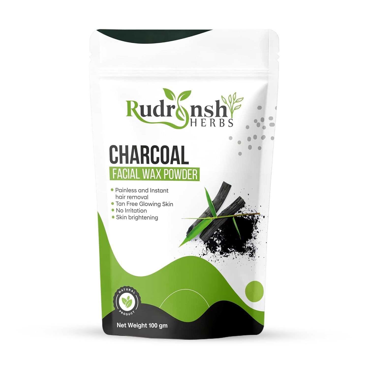 Natural Charcoal Facial Wax Powder for Hair Removal - Painless & Herbal Waxing Powder, No Irritation or Rash | Suitable for All Skin Types (100g) - Perfect for Sensitive Skin, DIY Home Waxing & Salon Use