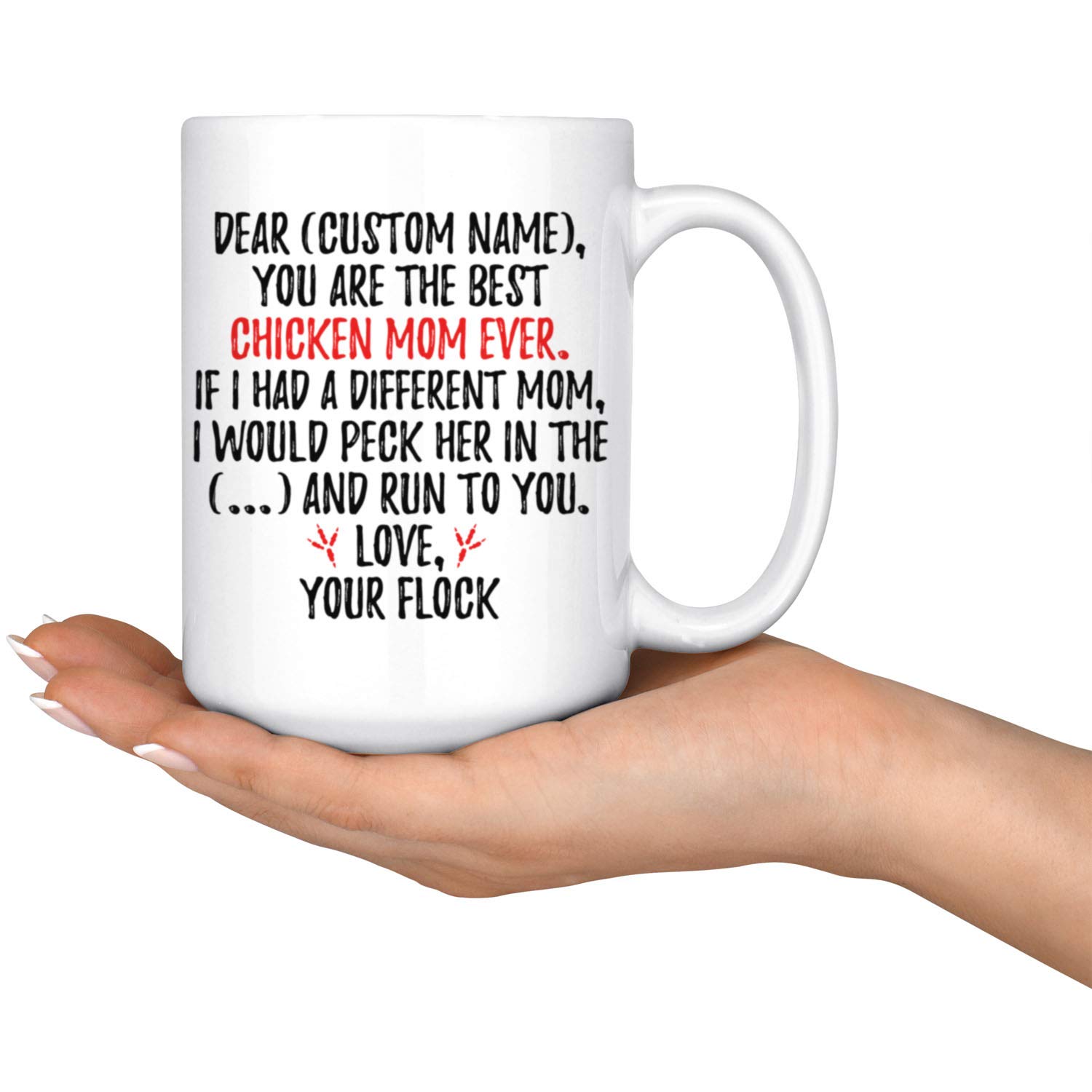 Personalized Chicken Mom Mug - 15 oz Funny Chicken Lover Gift for Women, Chicken Owner Present, Unique Coffee Cup for Chicken Enthusiasts - Perfect for Mother's Day, Birthday & Farmhouse Decor