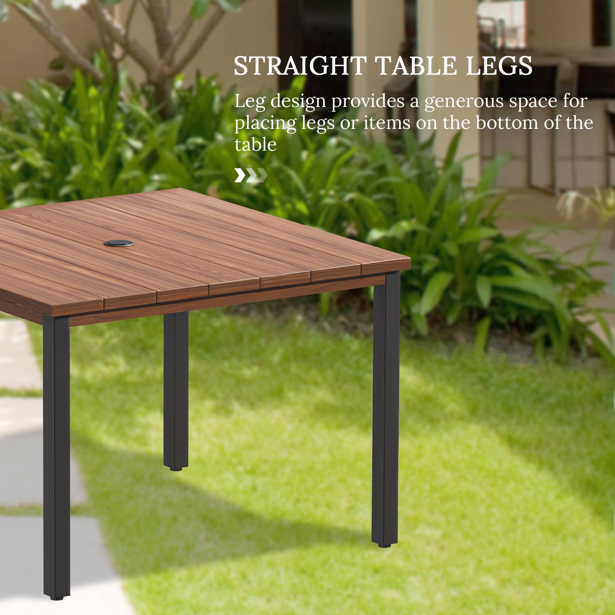 VICLLAX 40.2 Inch Square Outdoor Dining Table for 4 People - All-Weather Metal Patio Table with Umbrella Hole - Walnut Wood-Like Tabletop - Perfect for Garden, Lawn, Backyard, and Poolside Dining