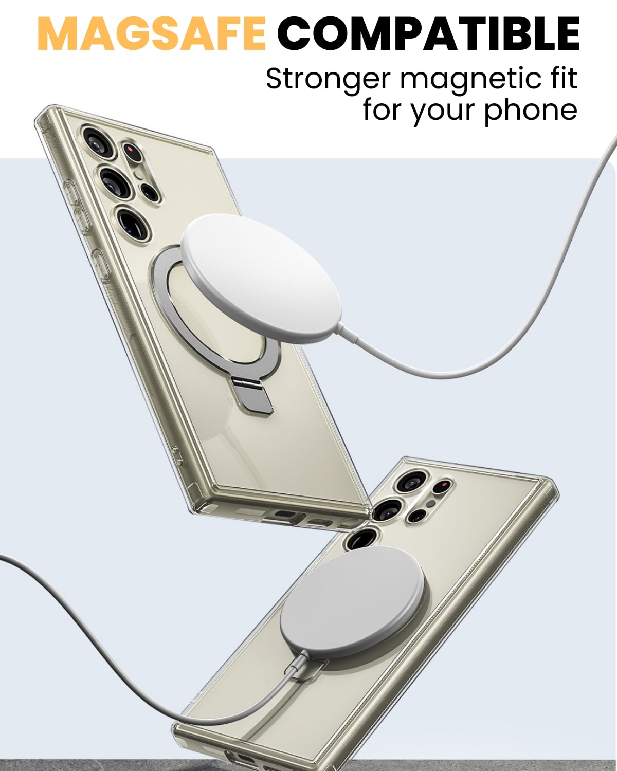 CaseBorne Magnetic Clear Hybrid Case for Samsung Galaxy S24 Ultra - 3-in-1 Combo with MagSafe Compatibility, Built-in Kickstand & Tempered Glass Screen Protector | Perfect for Work, Travel & Everyday Protection