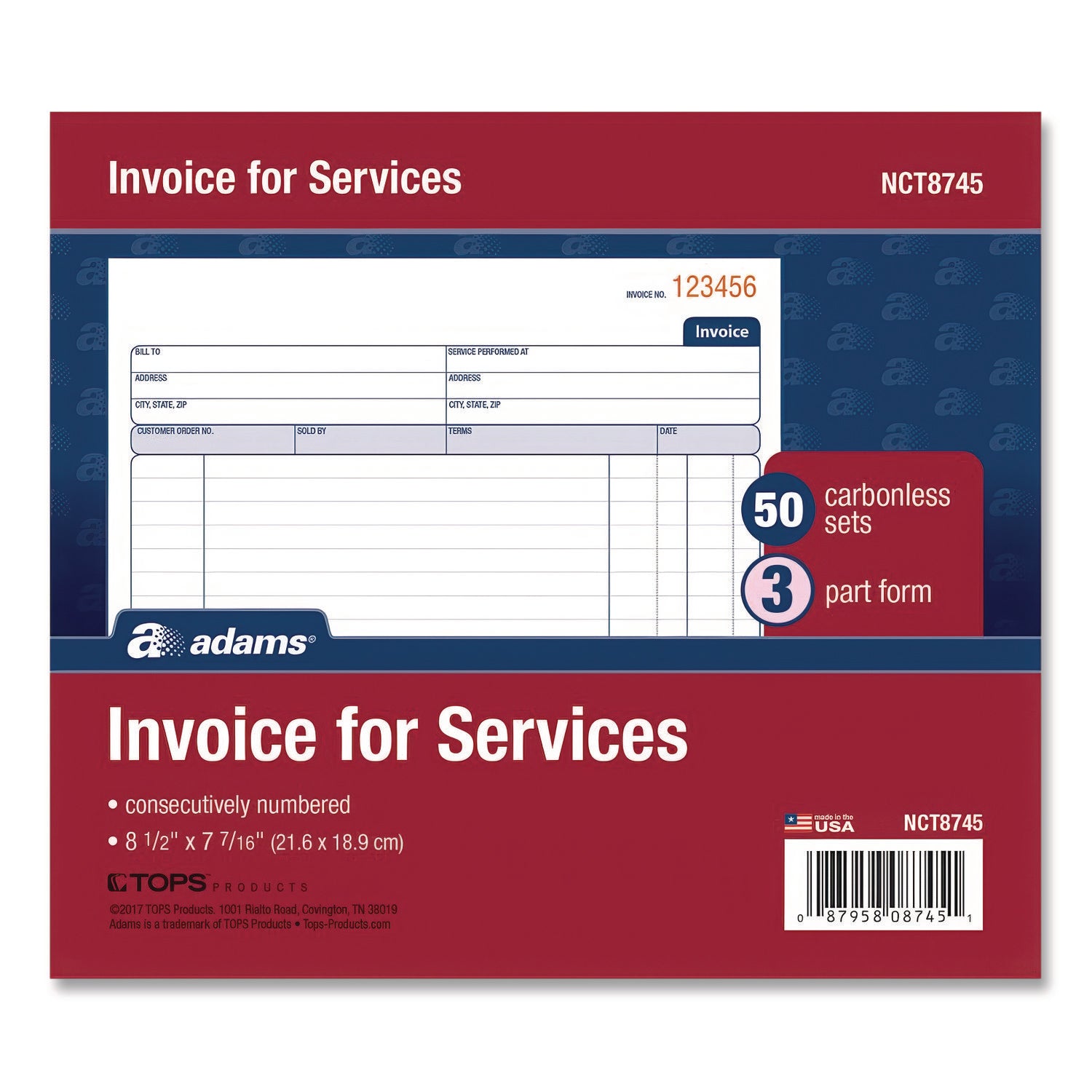 Adams® Multipart Service Invoice Pad - 3-Part Carbonless, 8.5