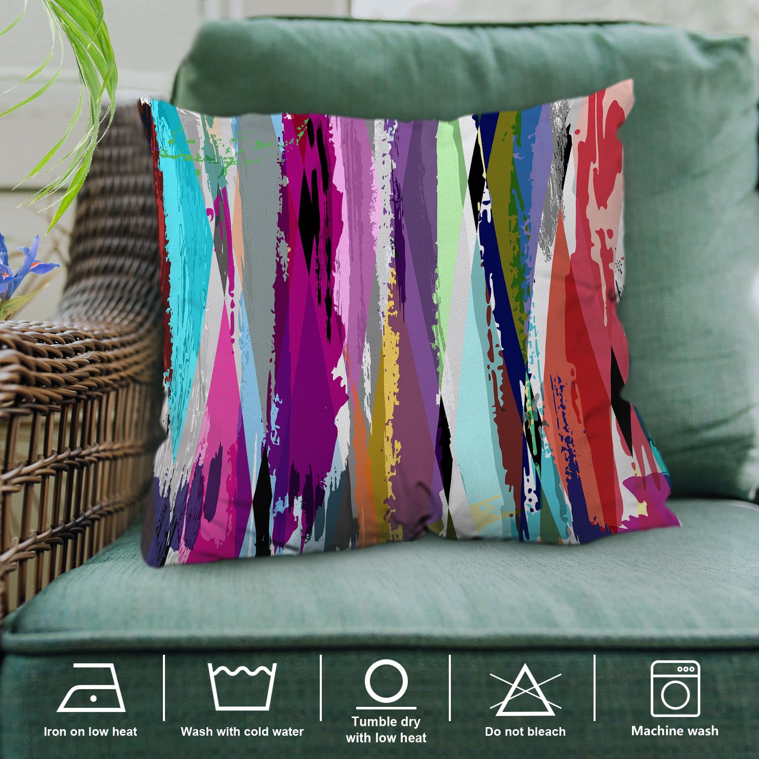 Shrahala Geometric Purple Outdoor Throw Pillow Cover Set of 2 - 18x18 Inch Water Resistant Linen Cushion Covers with Abstract Design for Sofa, Bed, Couch & Car - Perfect for Living Room Decor, Patio Furniture & Outdoor Seating