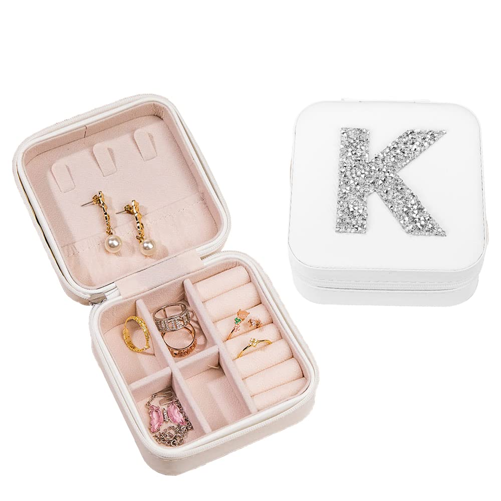 Personalized Monogram Jewelry Box for Women - Custom Initial Letter Jewelry Organizer with Multiple Layers for Earrings, Rings & Necklaces - Perfect Wedding, Engagement, Birthday Gift - Great for Travel, Home Storage & Special Occasions