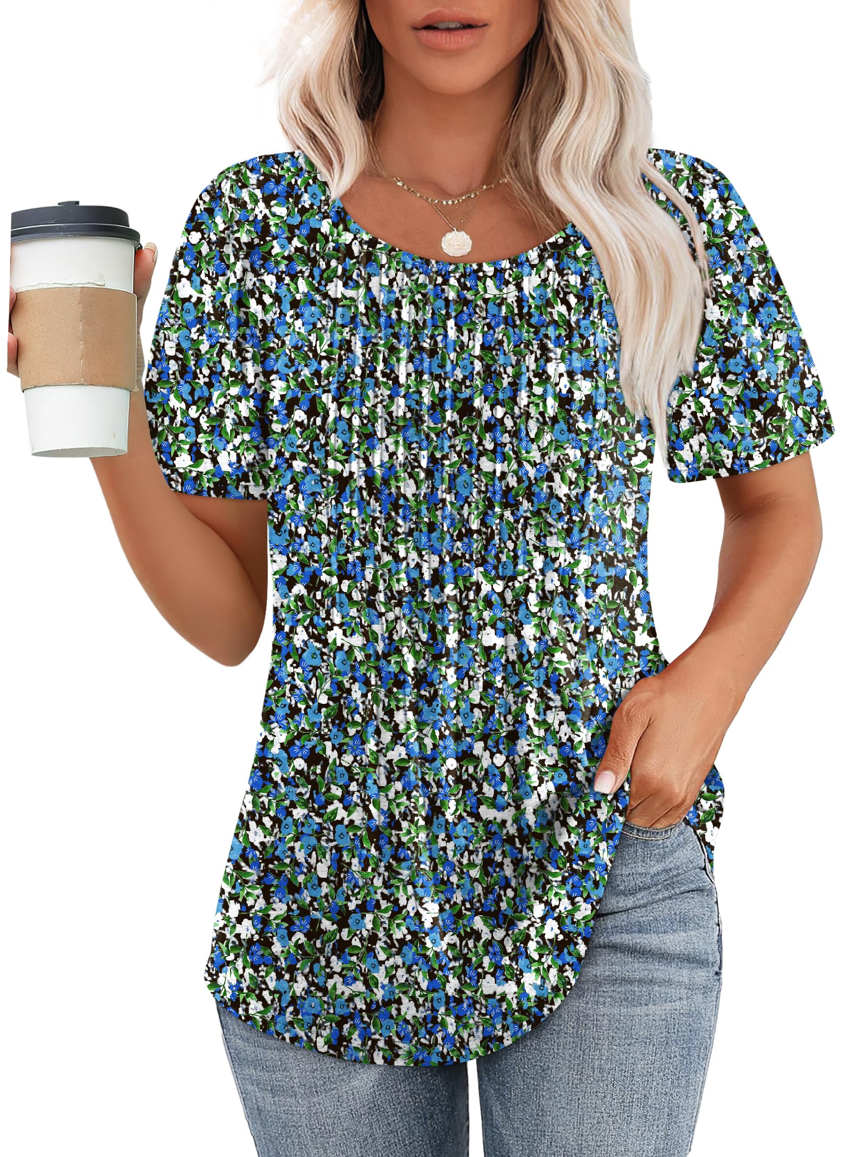 WIHOLL Women's Short Sleeve Pleated Blouse - Summer Casual Dressy Tops with Front Pleats | Perfect for Office Wear, Date Nights & Summer Outings