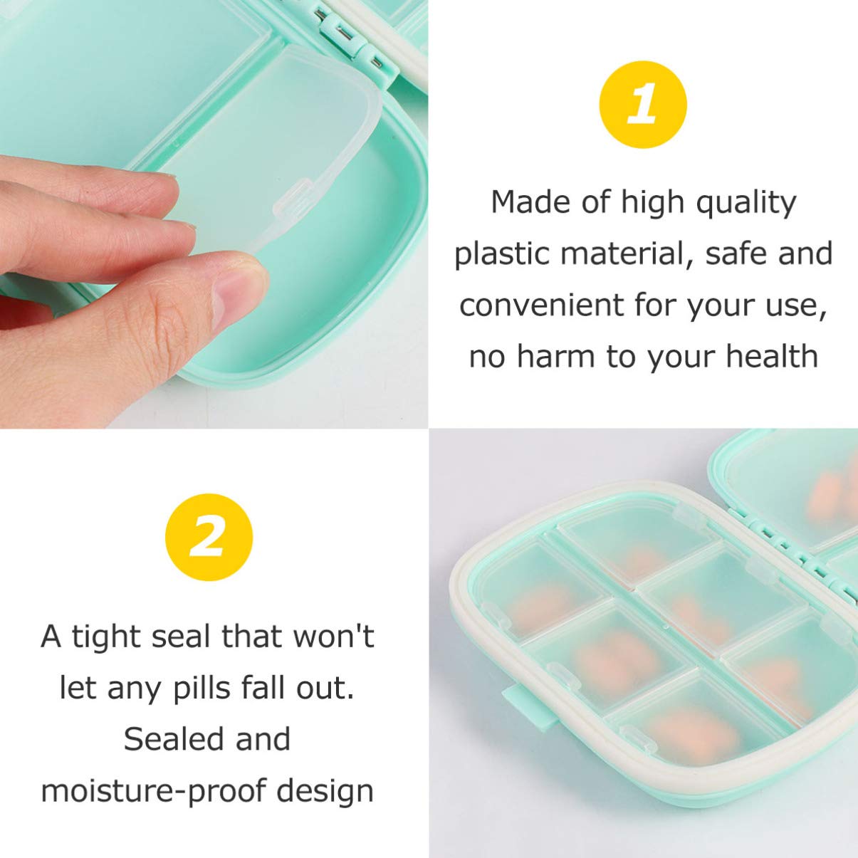 4-Pack 8-Compartment Double Seal Ring Pill Organizer - Portable Travel Pill Case with Secure Locks - Mini Plastic Pill Holder for Daily Medication, Vitamins & Supplements - Perfect for Travel, Gym & On-the-Go Use