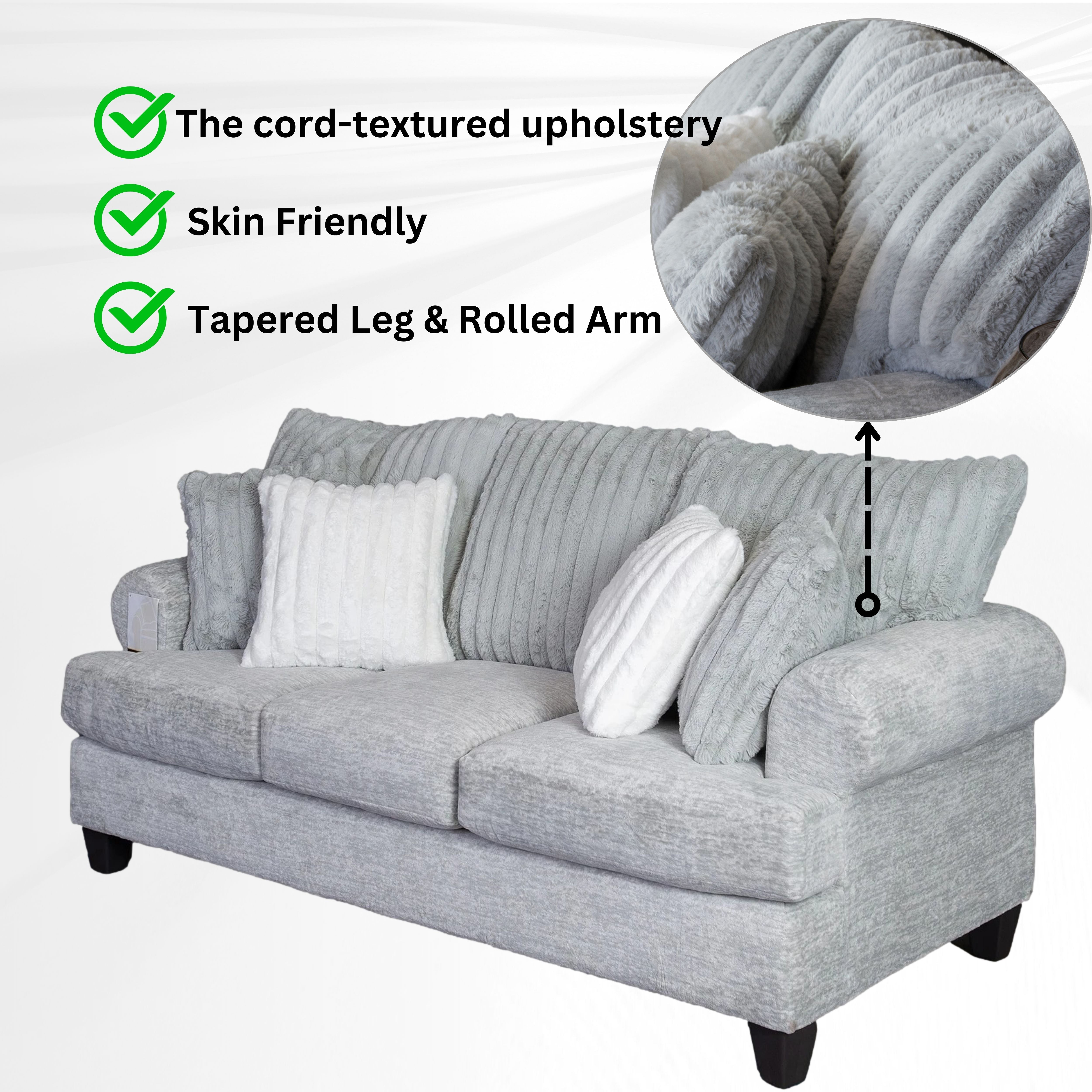 Oasis Living Room Collection: 3-Piece Sofa and Loveseat Set in Galactic Oyster Gray - Modern Sectional Couch for Small Spaces, Apartment & Cozy Home Decor