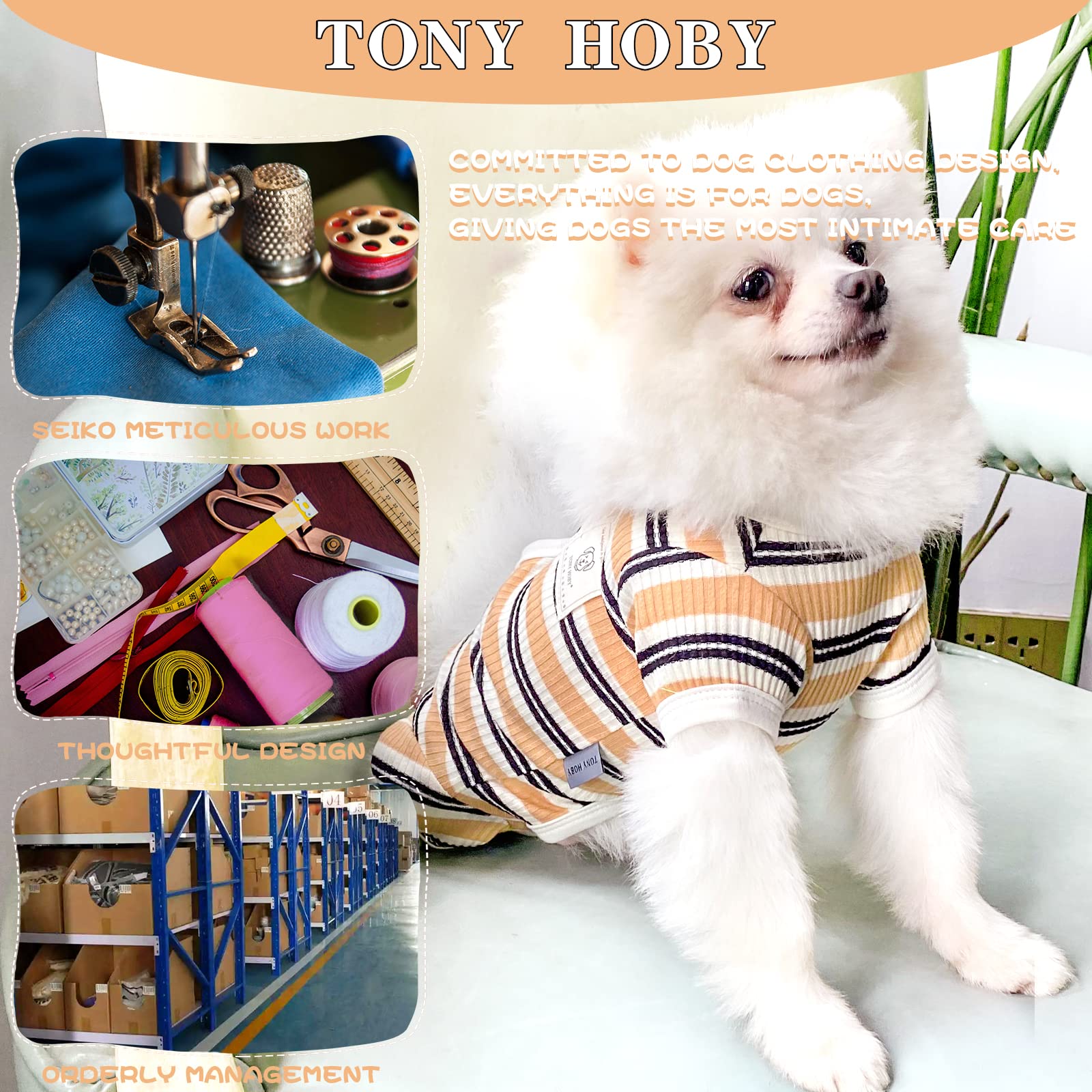 TONY HOBY Dog Pajamas for Small & Medium Dogs - 4-Legged Striped Jumpsuit Pajama Set (Brown, XL, Boy) | Cozy Sleepwear for Indoor Comfort & Cute Pet Photos