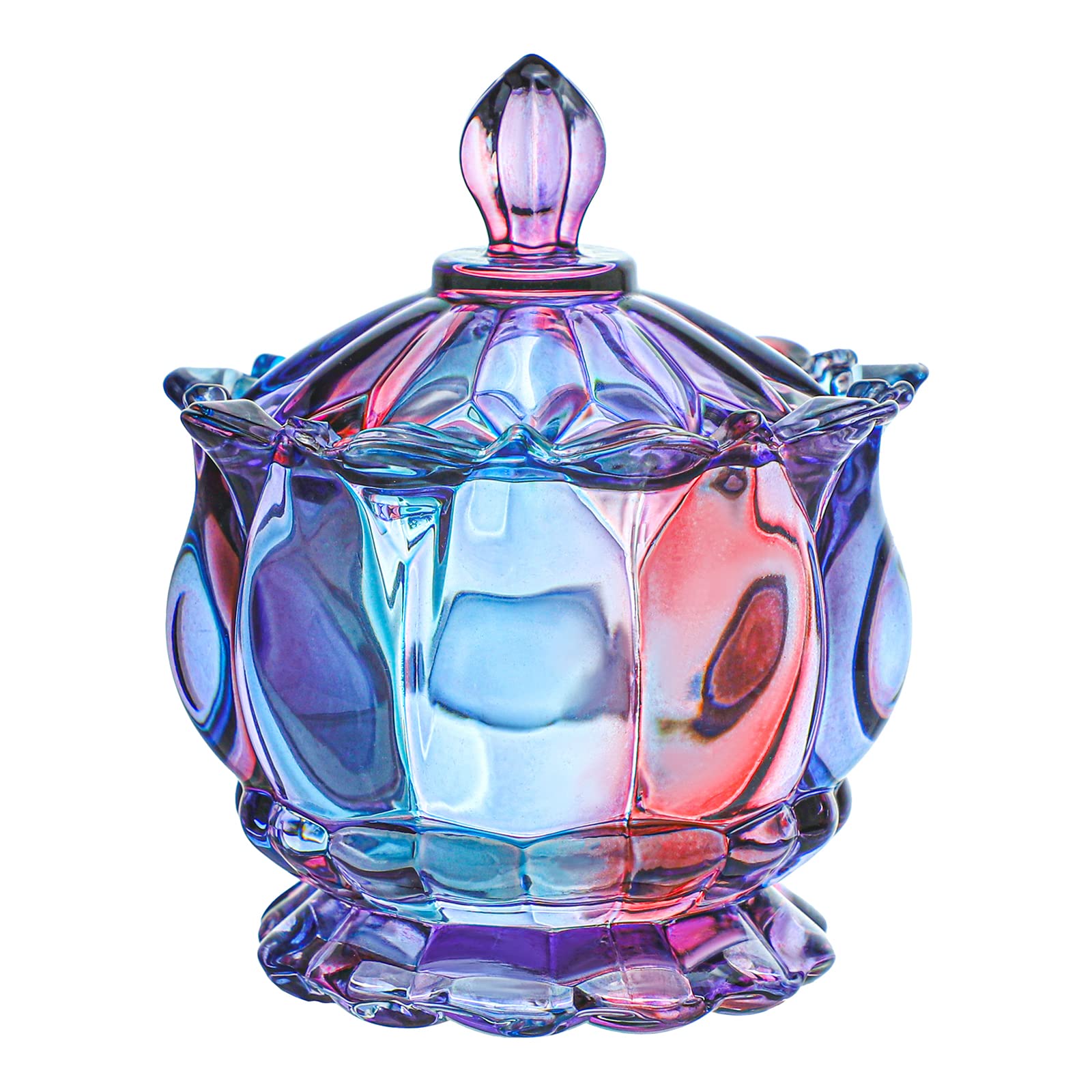 Royal Embossed Clear Glass Apothecary Jar with Lid - 7oz Wedding Candy Buffet Container, Crystal Jewelry Storage Box, Food Storage Jar (Flower Purple) - Perfect for Party Decor, Candy Display, Bathroom Organizer & Home Decor