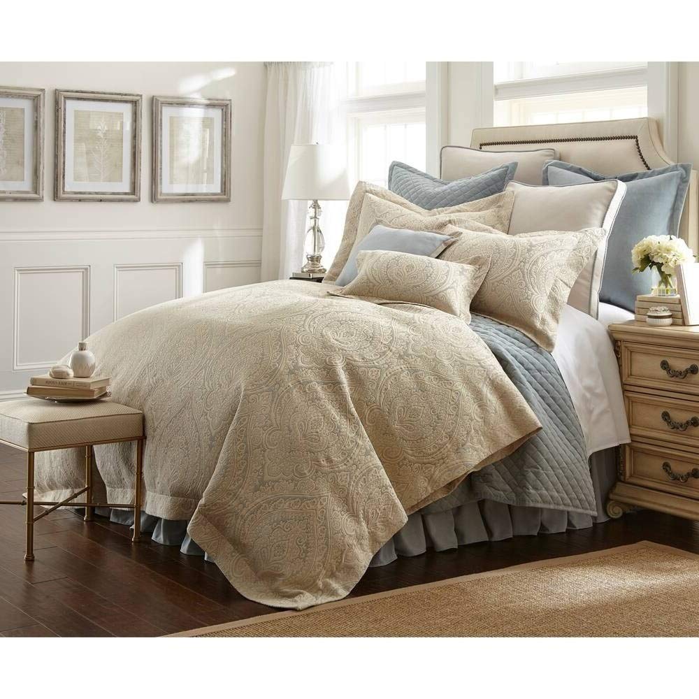 Luxury Jacquard Floral Comforter Set Cal King 3 Piece - Elegant Light Blue Beige Victorian Bedding with Medallion Pattern | Soft Plush Cozy Warmth for Master Bedroom, Guest Room & Hotel Decor