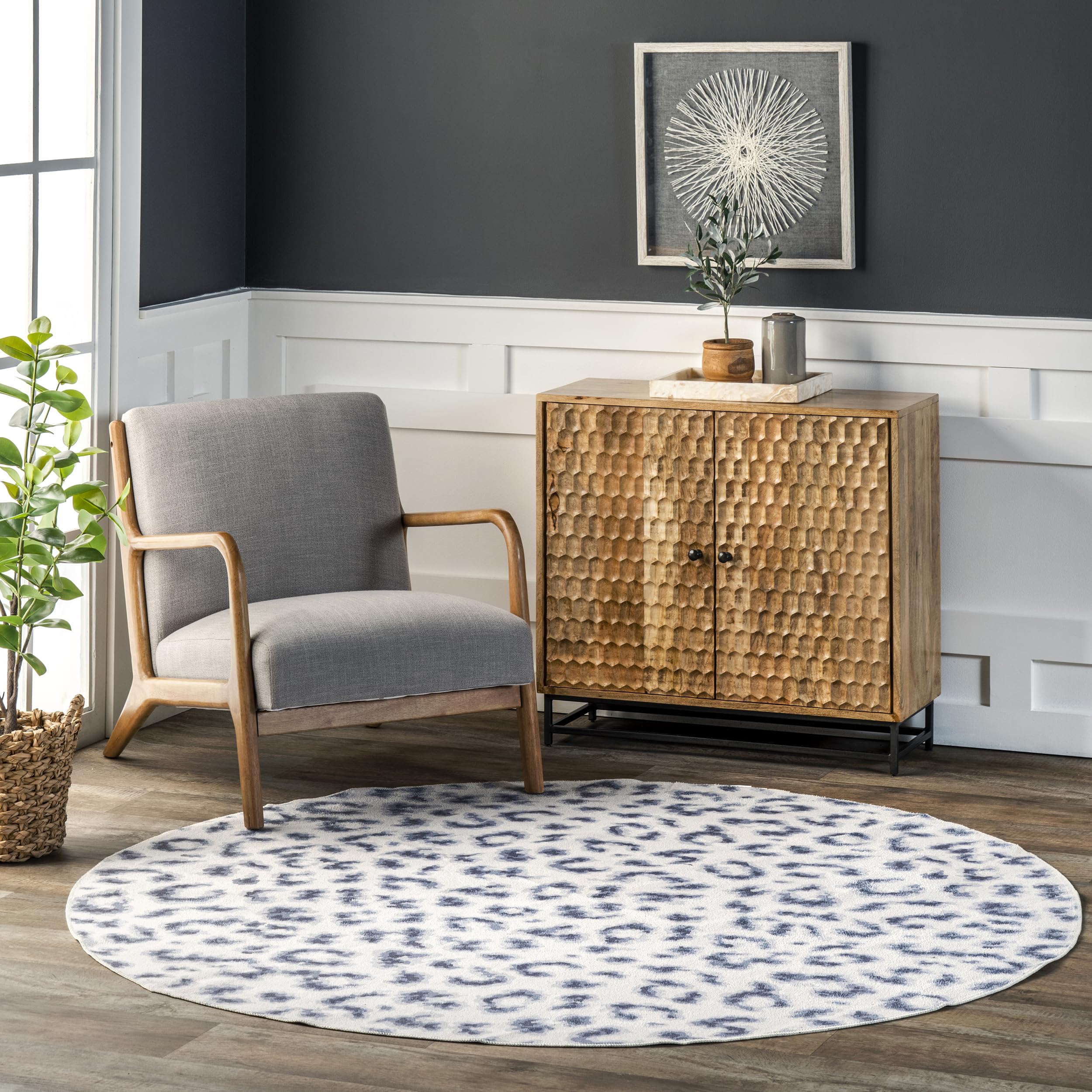 nuLOOM 8' Round Washable Area Rug - Stain Resistant & Non-Slip Backing - Low Profile Design for Living Room, Bedroom, Dining Room - Mason Blue - Perfect for High Traffic Areas & Pet-Friendly Homes