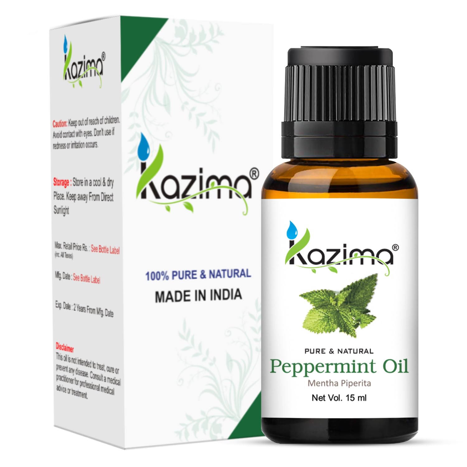 KAZIMA 100% Pure Rosemary Oil & Peppermint Oil Combo (15ml Each) - Essential Oils for Hair Growth, Skin Care, Aromatherapy, Muscle & Joint Pain Relief - Perfect for Diffusers, Massage & DIY Beauty Products
