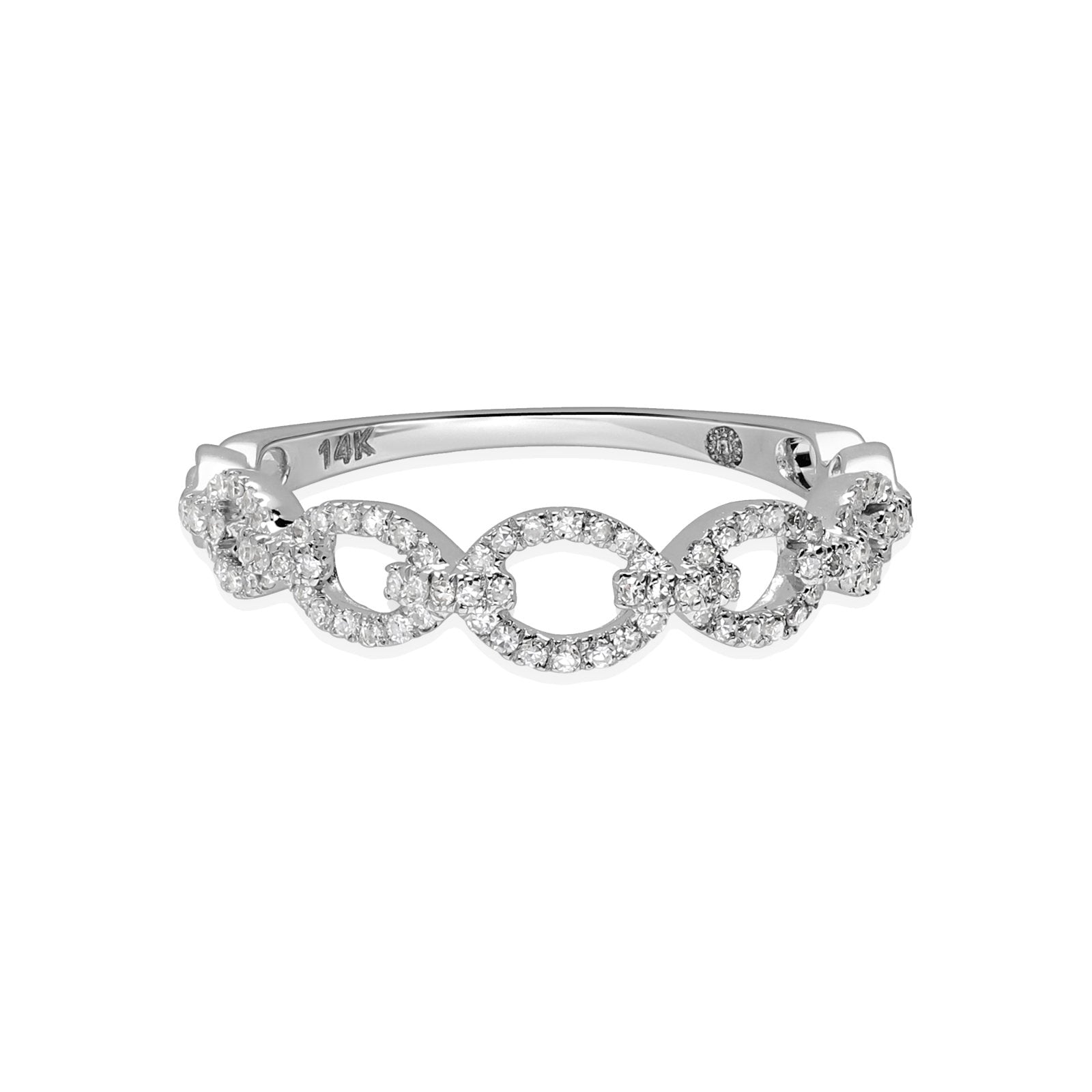 14k White Gold Diamond Chain Link Ring for Women - Elegant Stackable Jewelry for Everyday Wear, Anniversary & Gift Giving